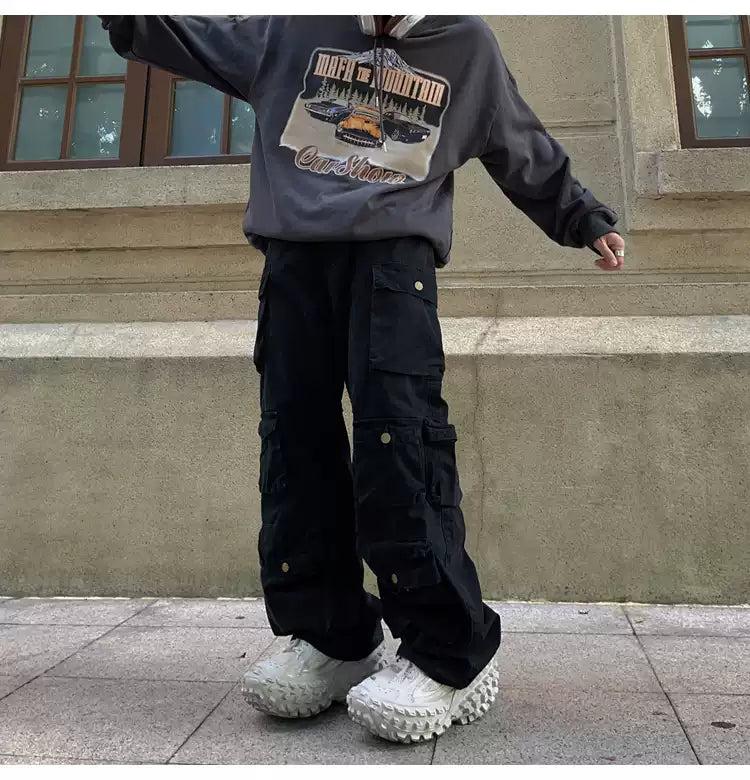 Solid Multi Flap Pockets Cargo Pants