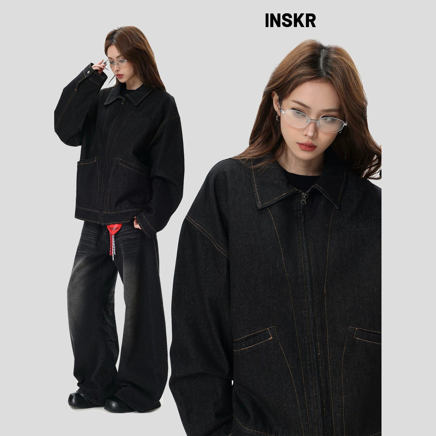 Multi-Pocket Boxy Denim Jacket