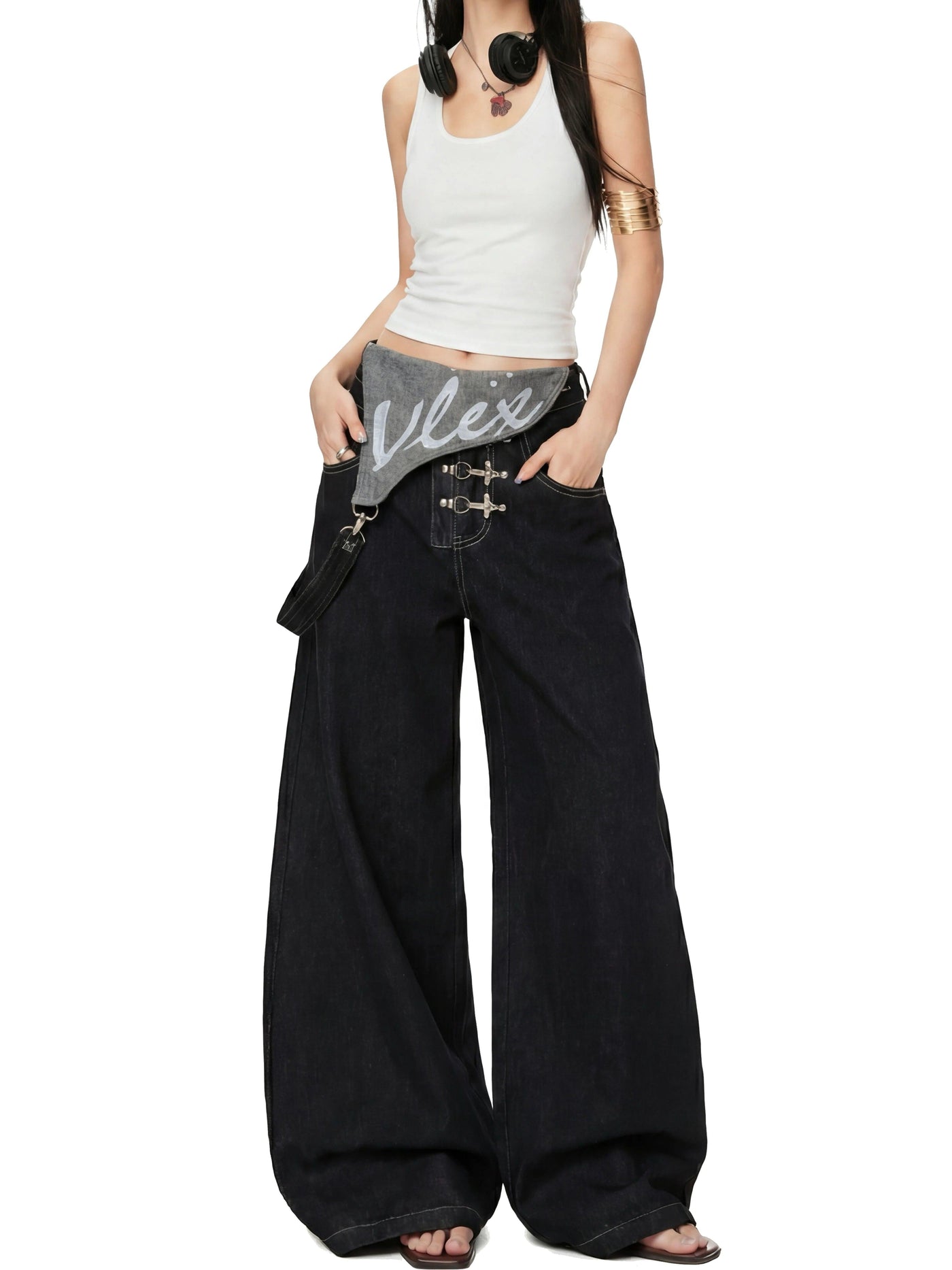 Side Shoulder Strap Fireman Clasp Denim Jumpsuit