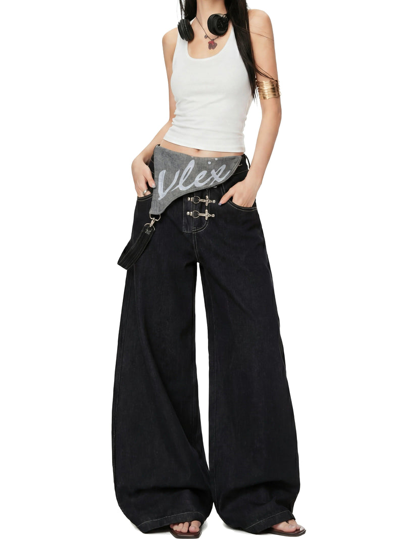 Side Shoulder Strap Fireman Clasp Denim Jumpsuit