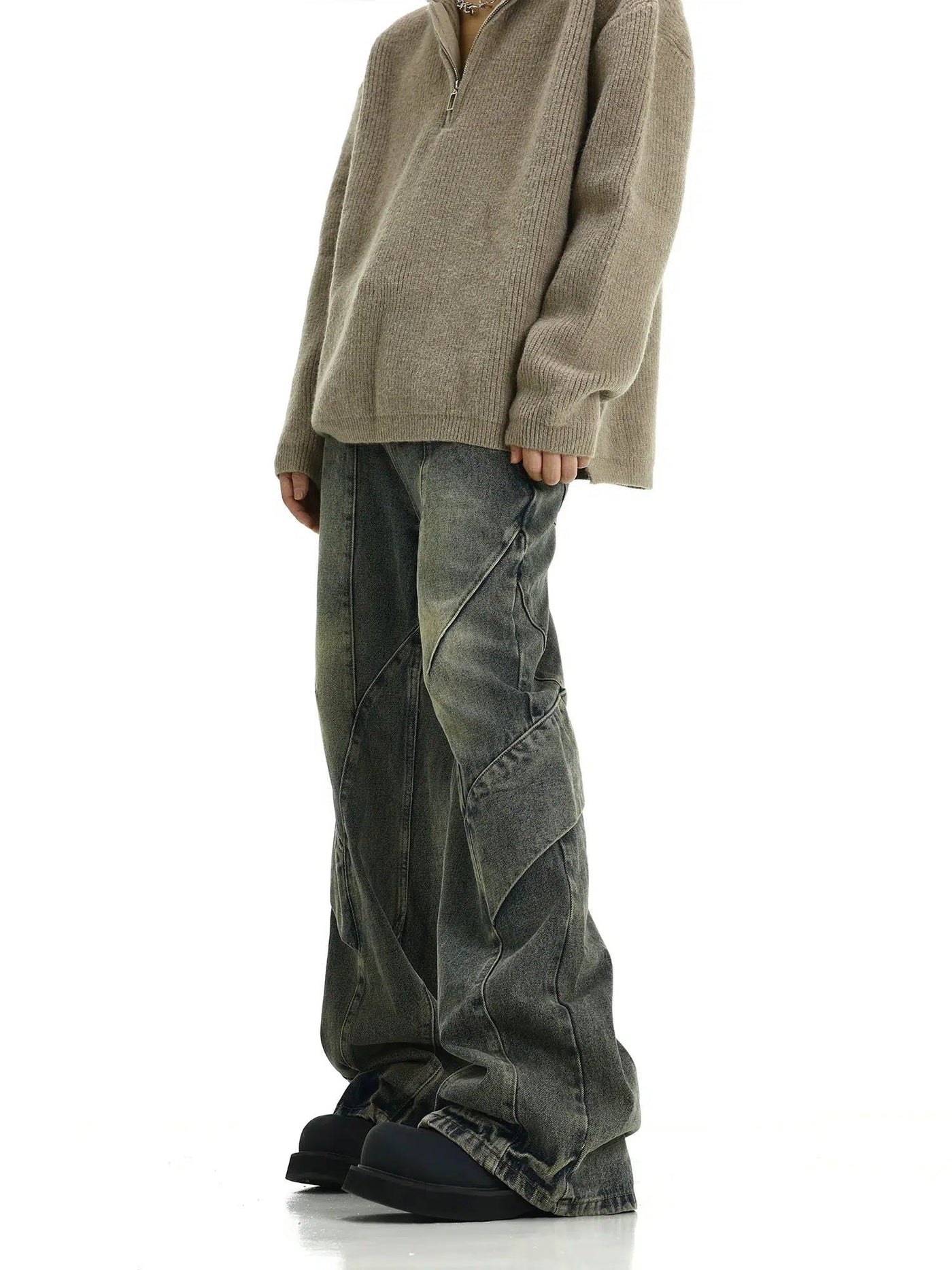 Irregular Spliced Wash Bootcut Jeans