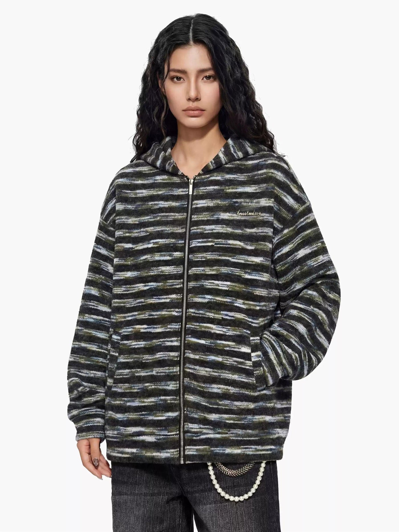 Patterns Side Pockets Hooded Jacket