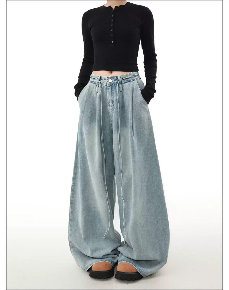 String Waist Line Loose Jeans