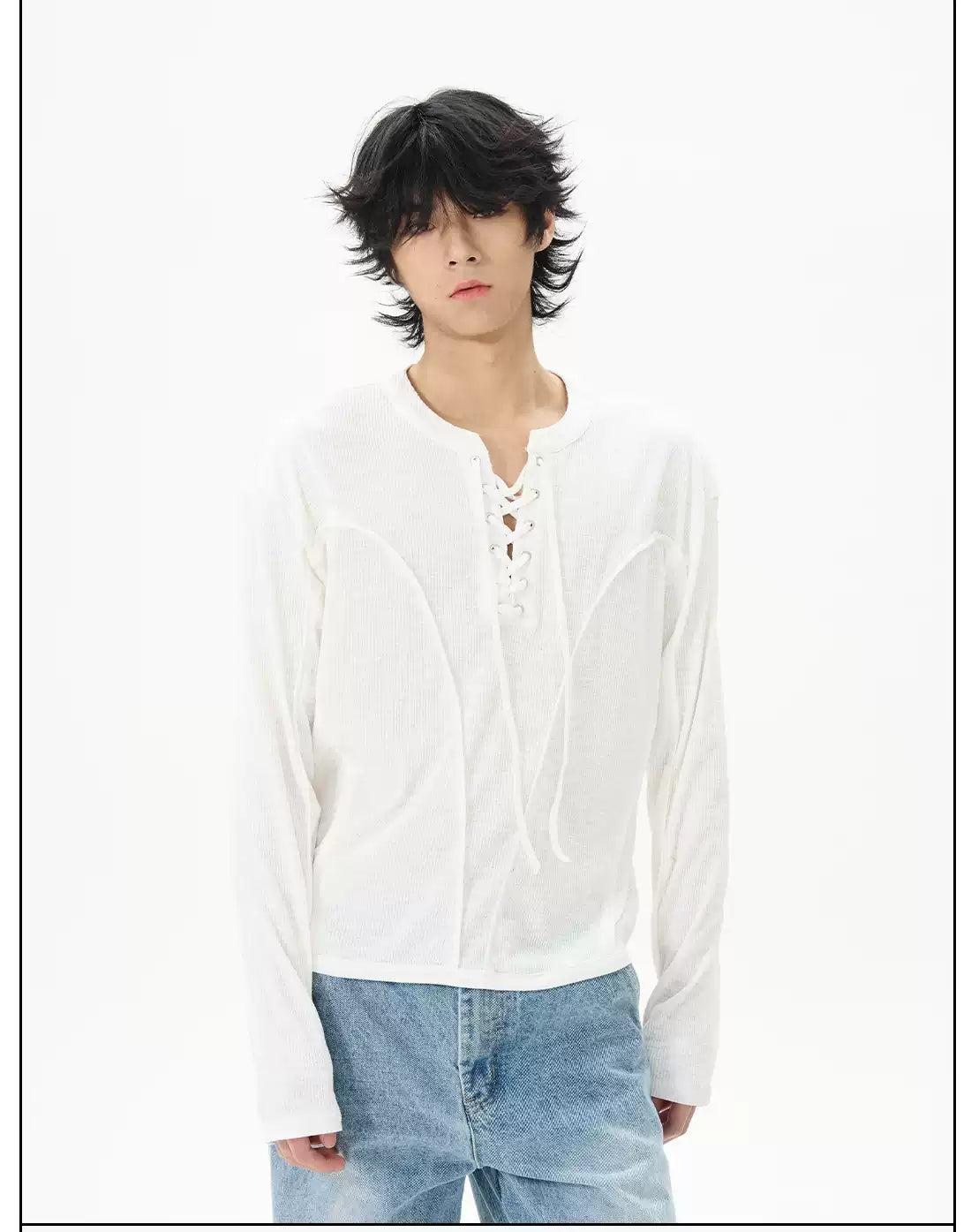 Solid Lace-Up Long Sleeve T-Shirt