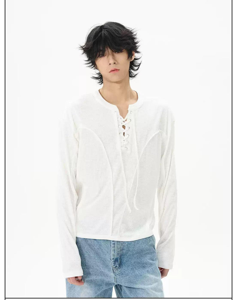 Solid Lace-Up Long Sleeve T-Shirt