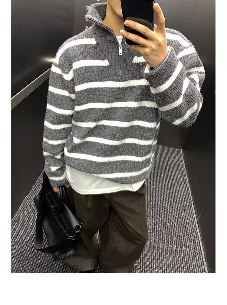 Two-Tone Striped Half-Zip