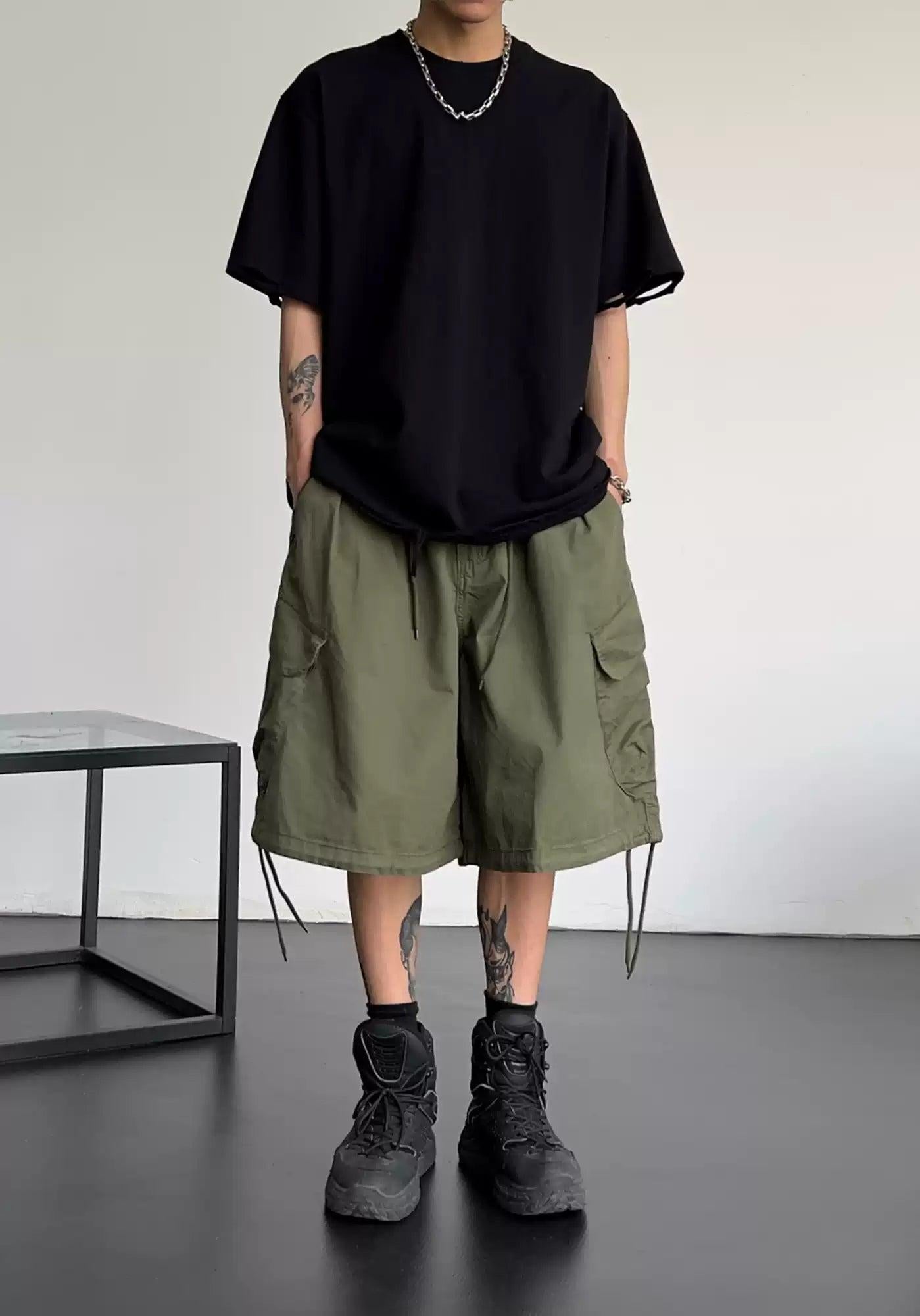 Drawstring Multi-Pocket Cargo Shorts