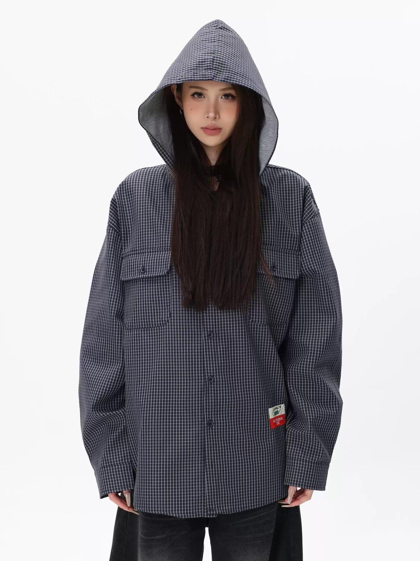 Hooded Checkered Buttoned Jacket