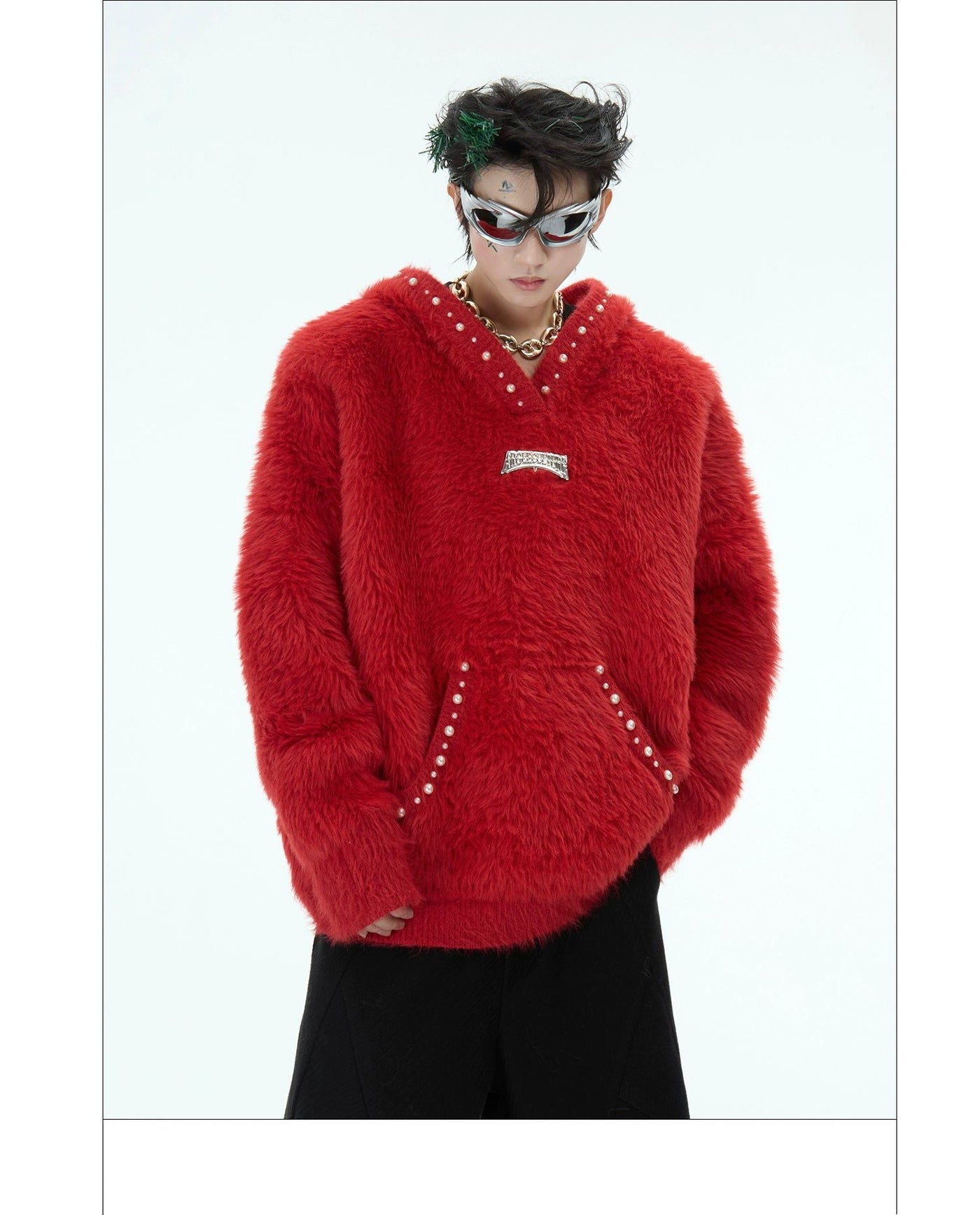 Side Pockets Hooded Faux Fur Jacket