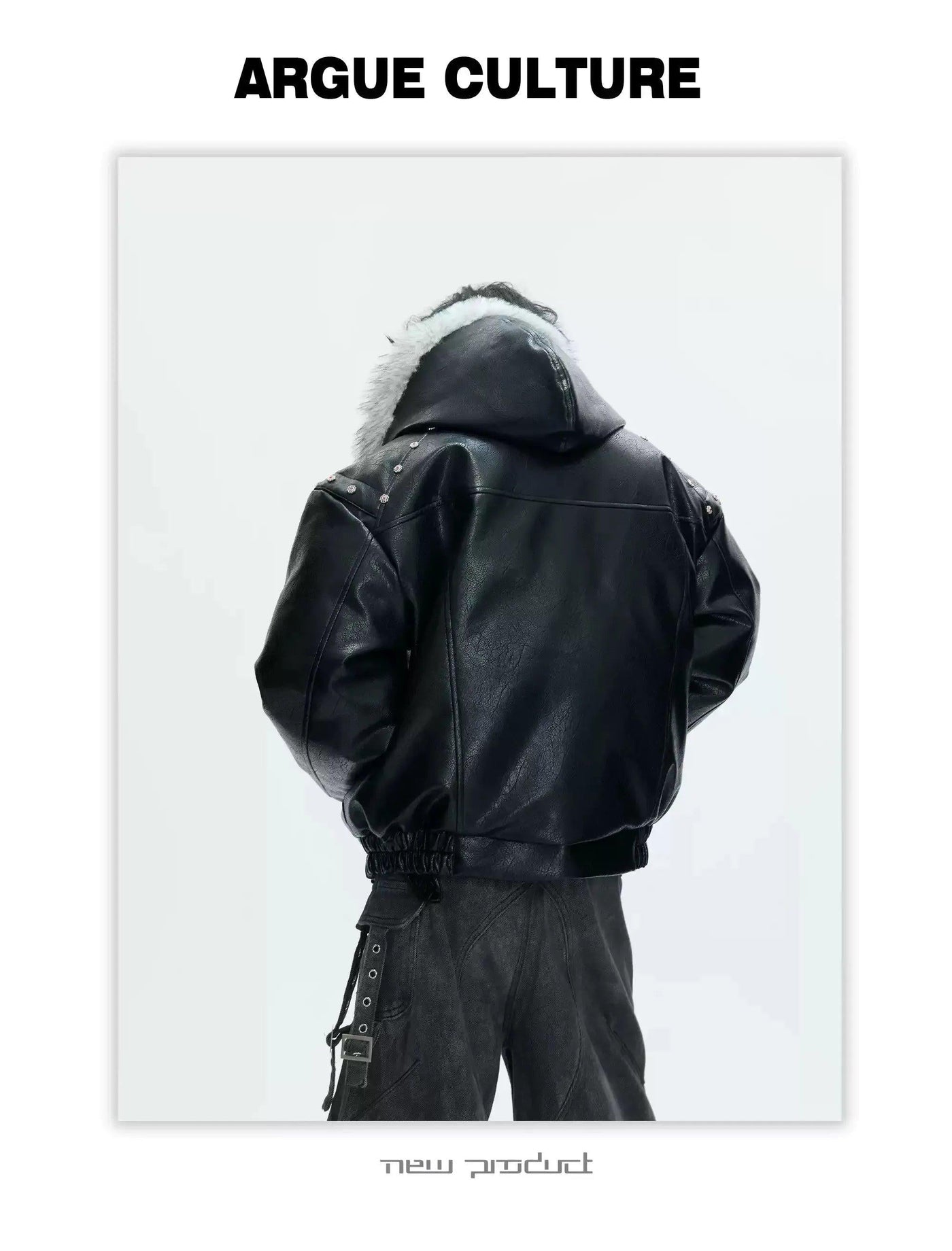 Faux Fur Hood Detailed PU Leather Jacket