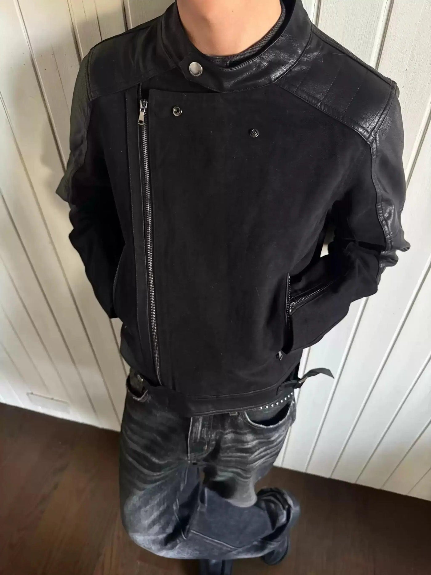 PU Leather Spliced Jacket
