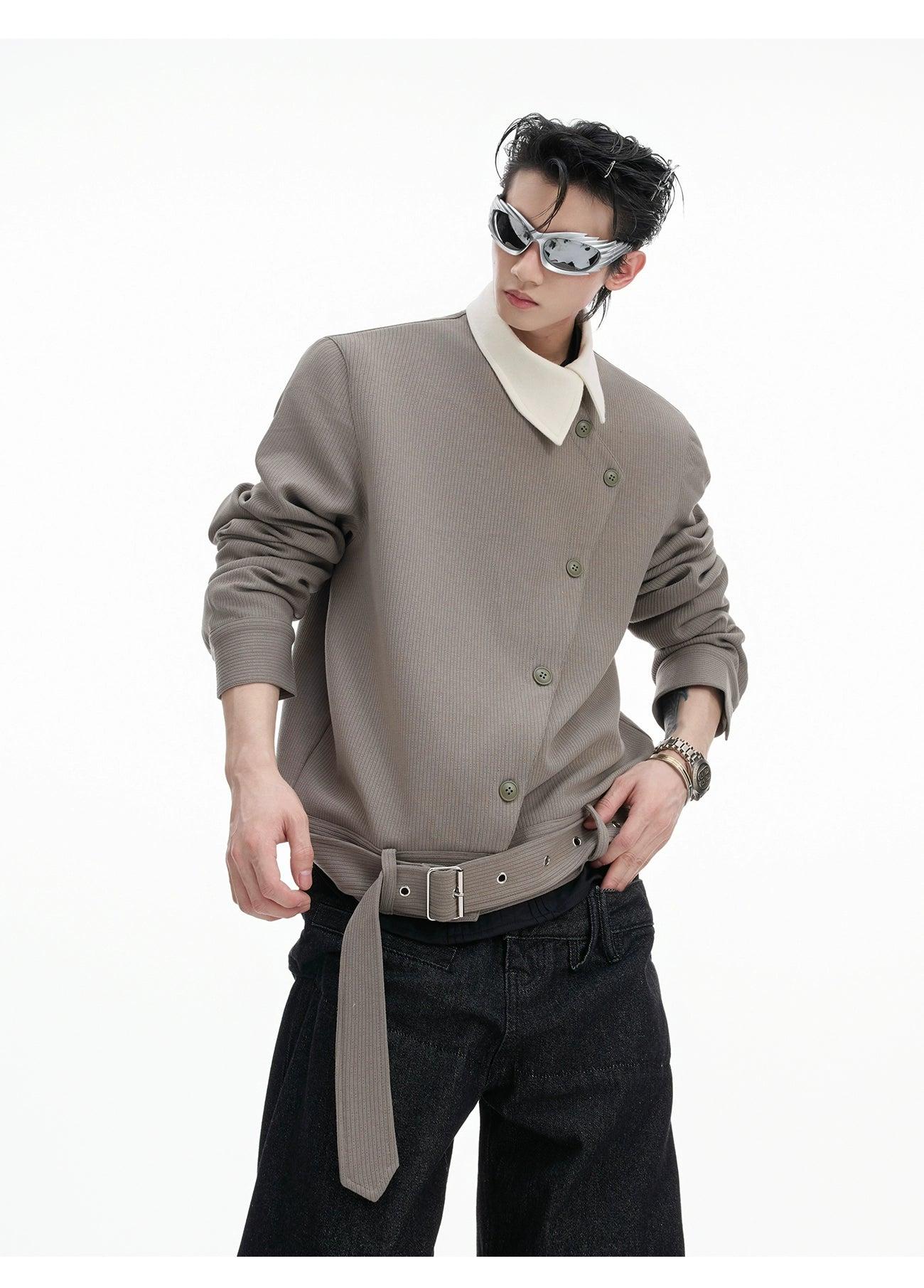 Oblique Buttons Buckled Strap Jacket