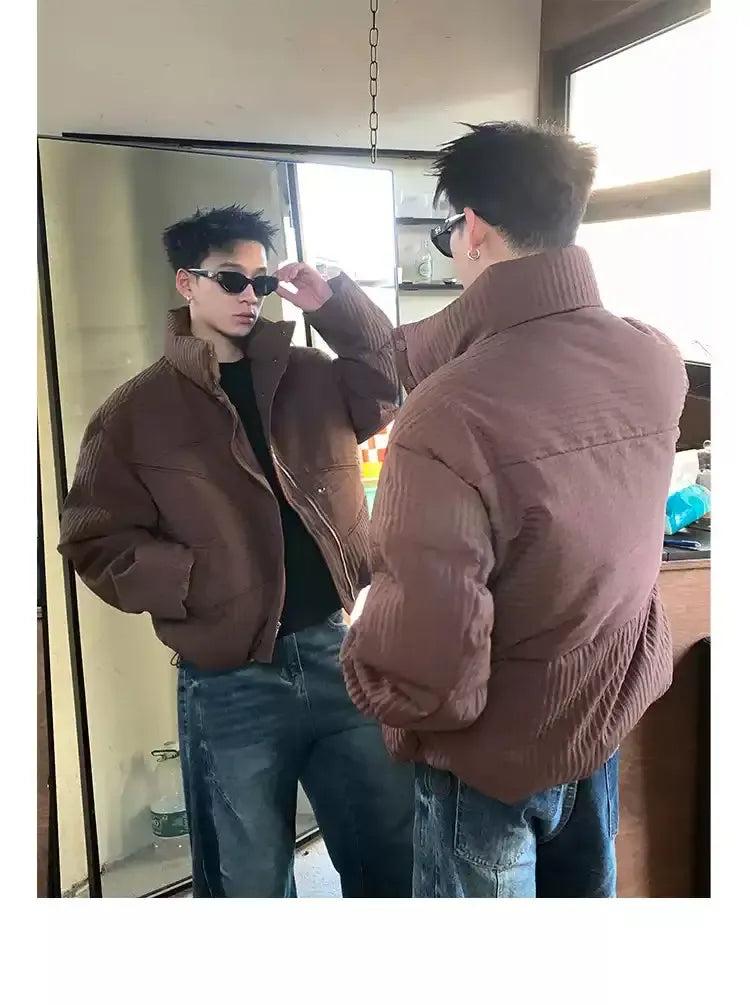 Textured Stand Collar Puffer Jacket