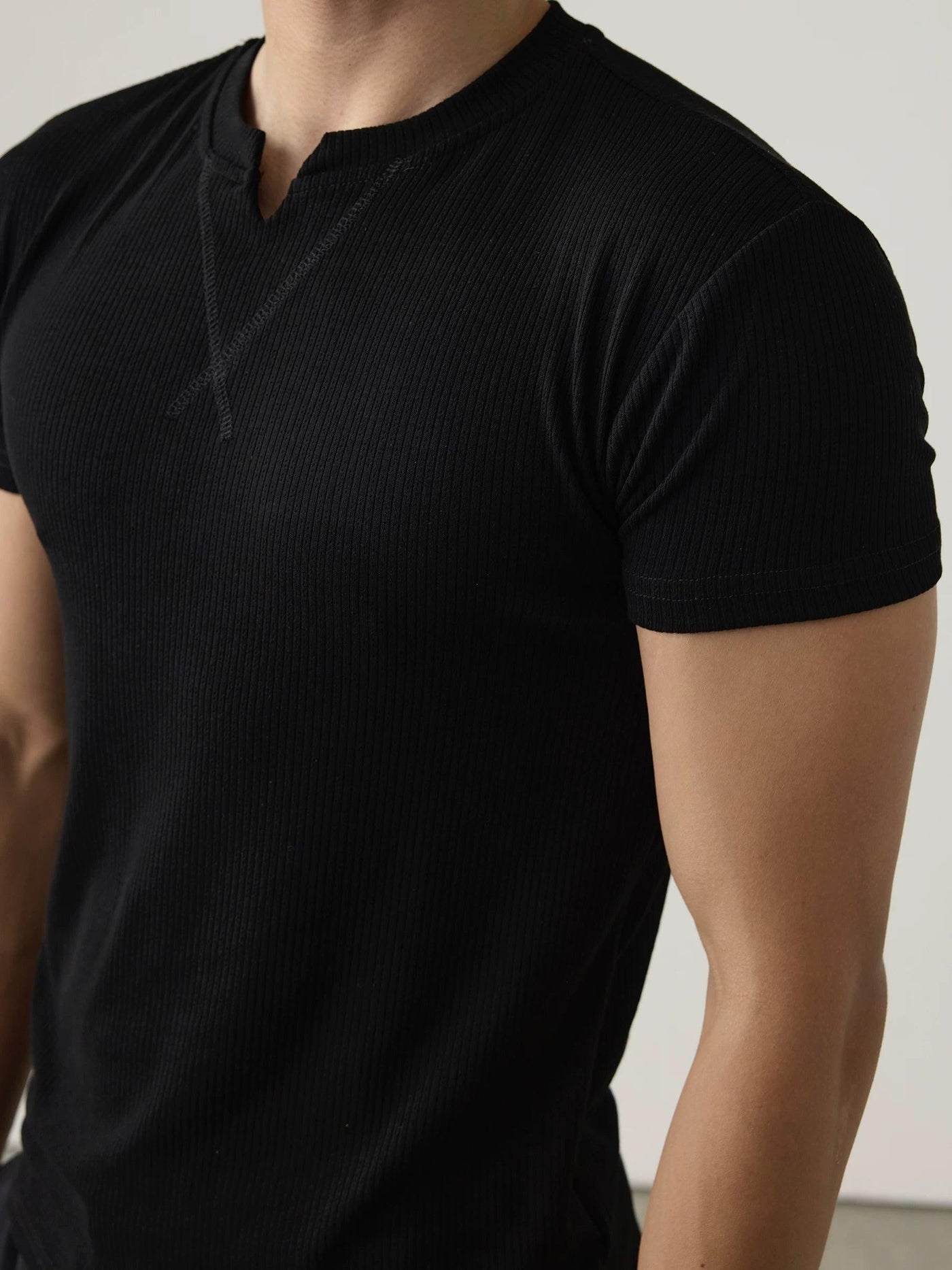 Fitted V-Neck Ribbed T-Shirt