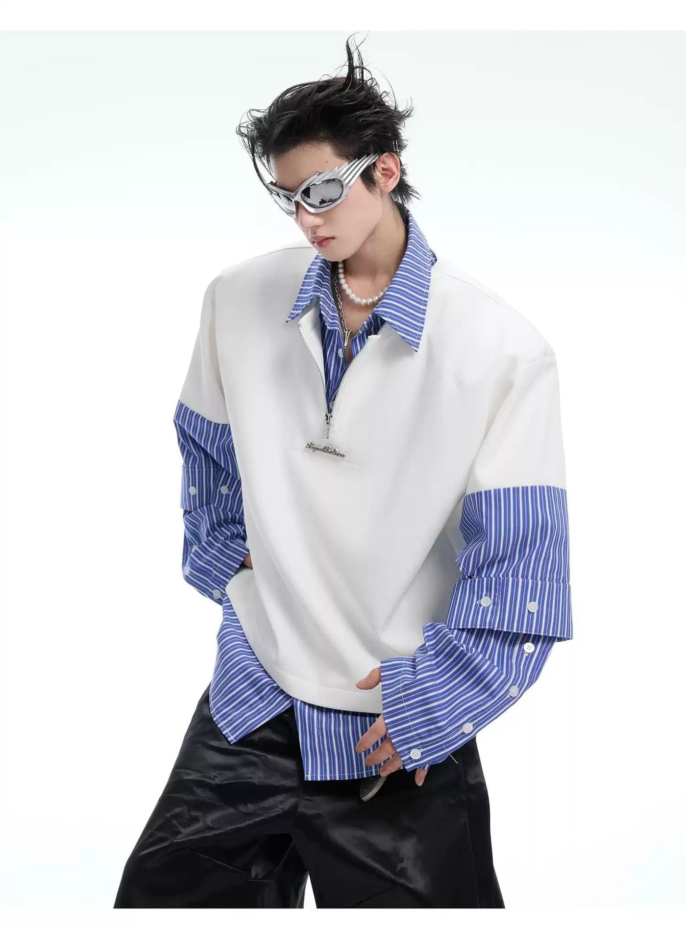 Spliced Sleeve Striped Layers Polo
