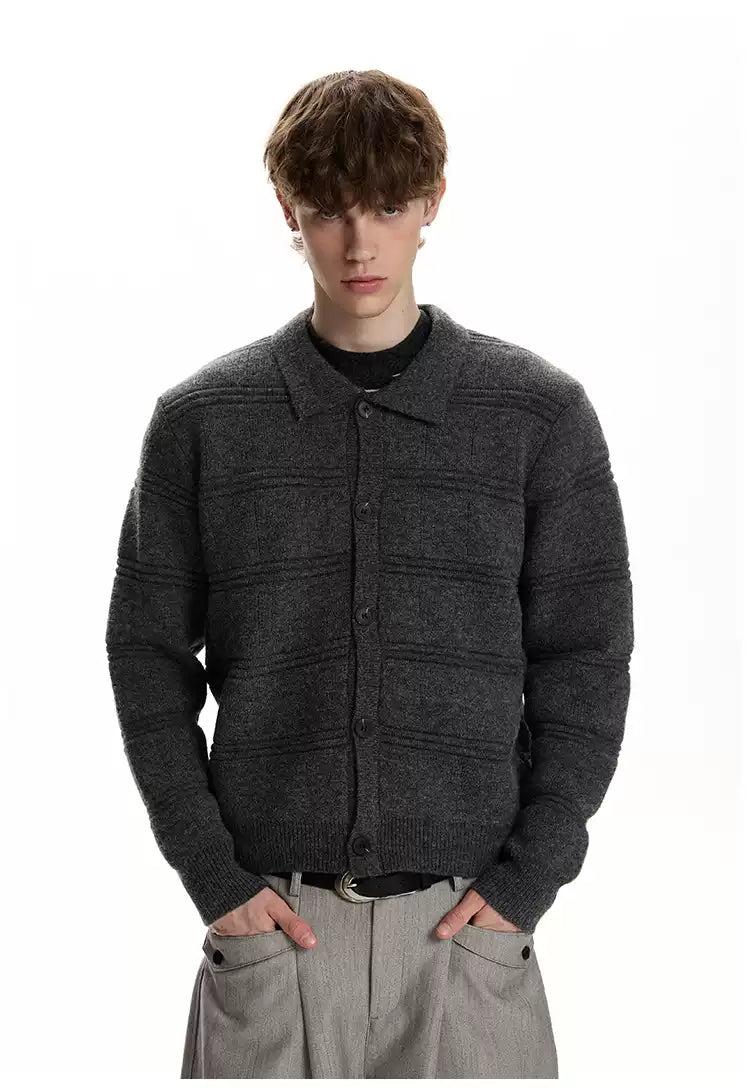 Thin Line Patterned Collared Cardigan