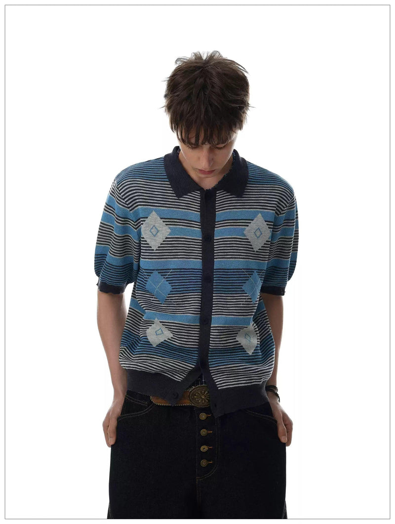 Stripe Diamond Pattern Knit Shirt
