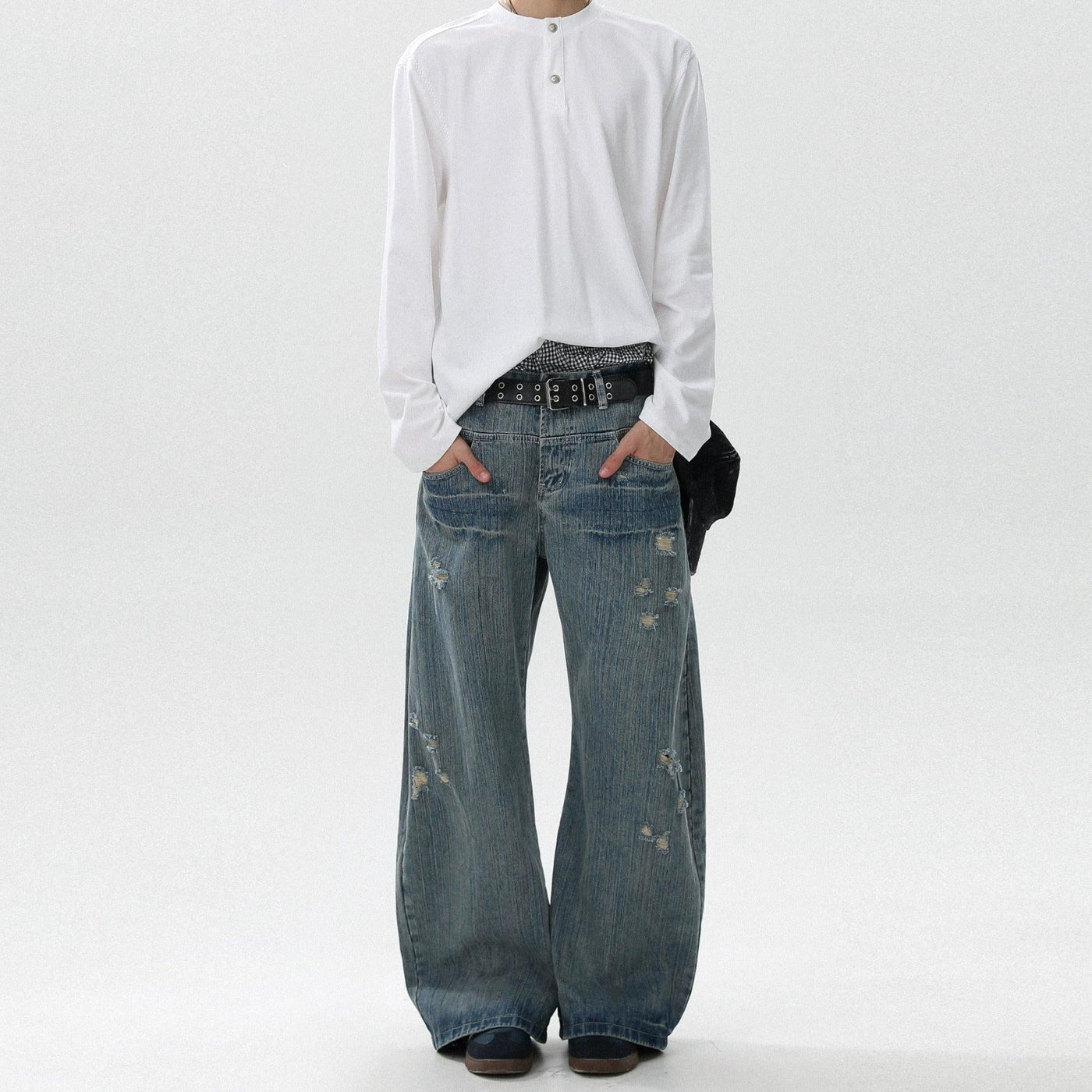 Pattern Faded Ripped Jeans