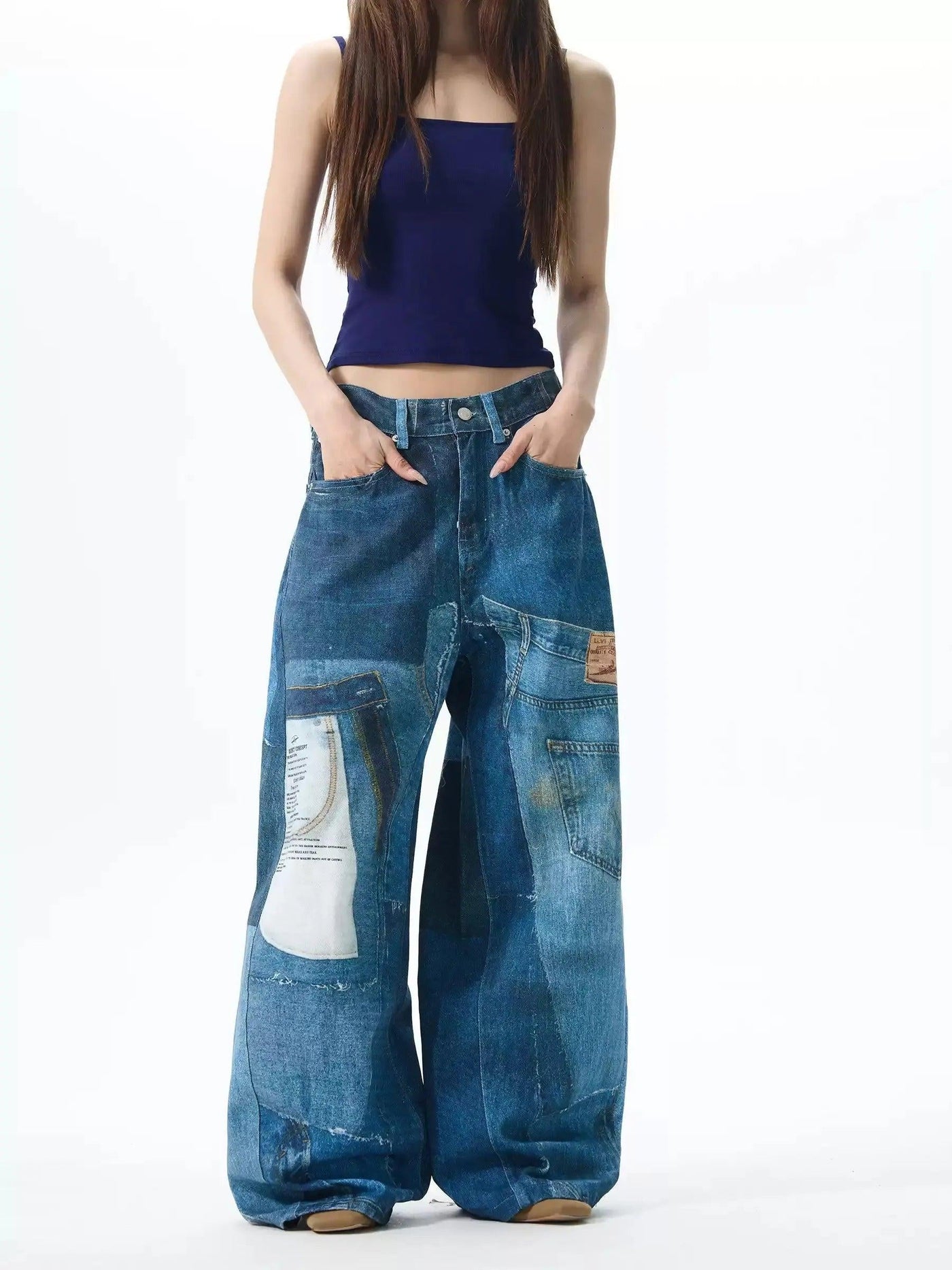Digital Print Wide Leg Jeans