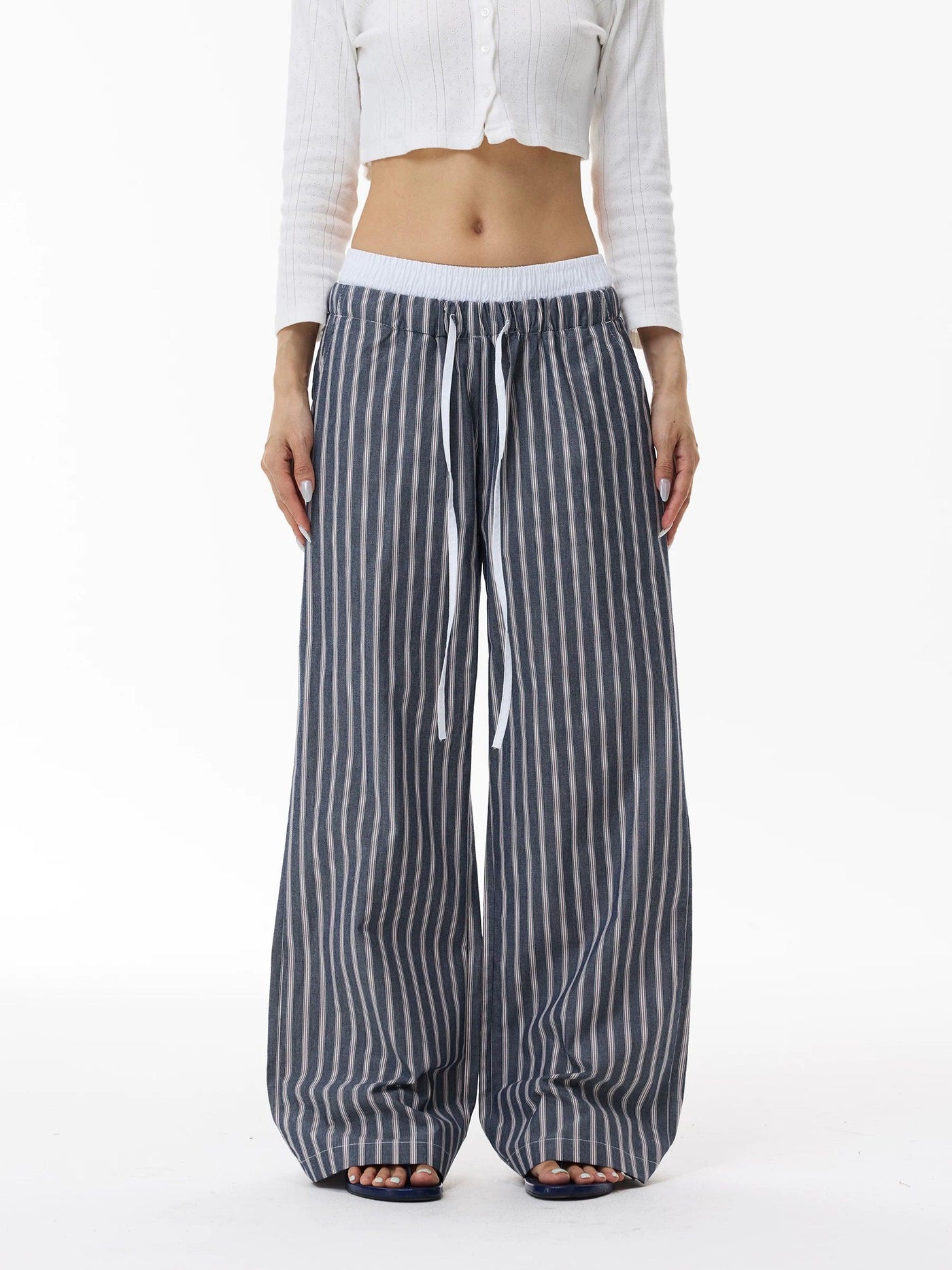 Contrast Waistline Striped Pants