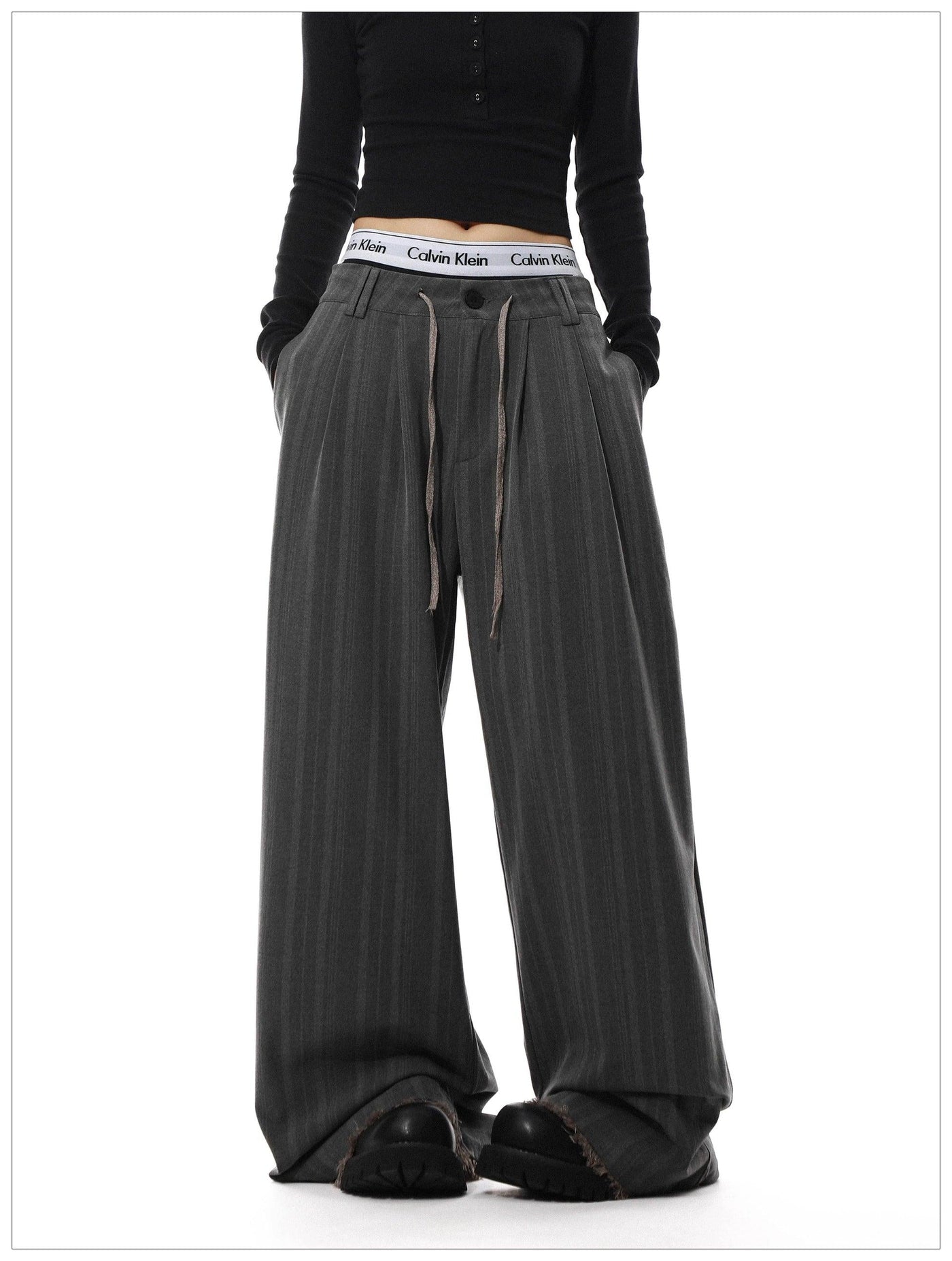 Drawstring Vertical Striped Pants