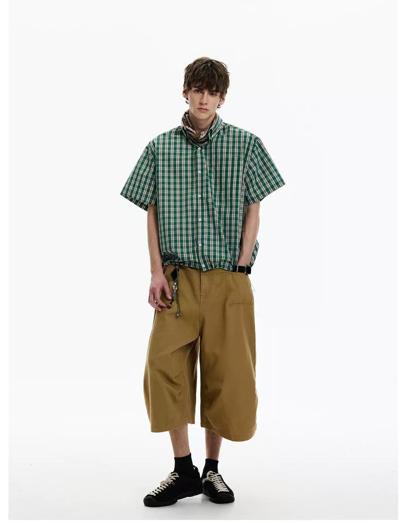 Casual Adjustable Hem Plaid Shirt