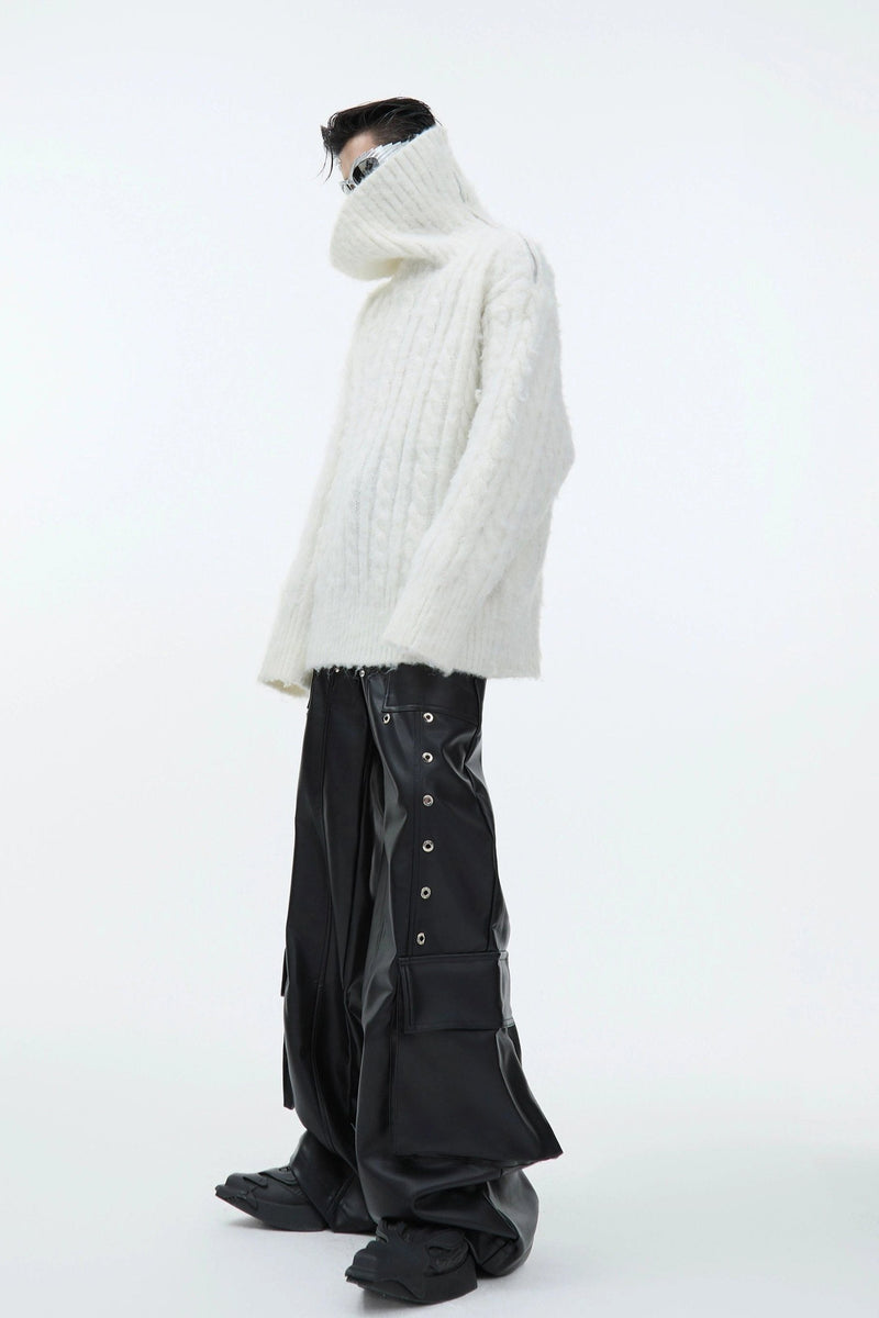 Cable Knit Side Zipper Collar Sweater