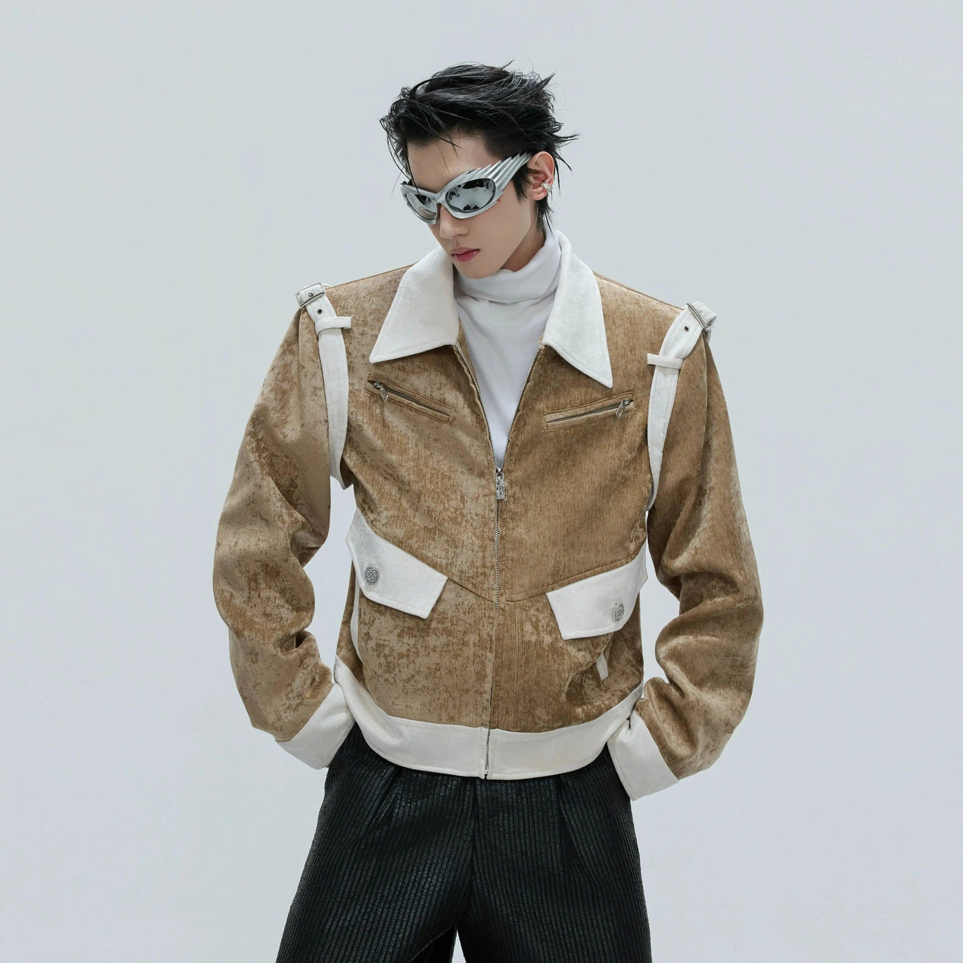 Multiple Details Contrast Spliced Jacket