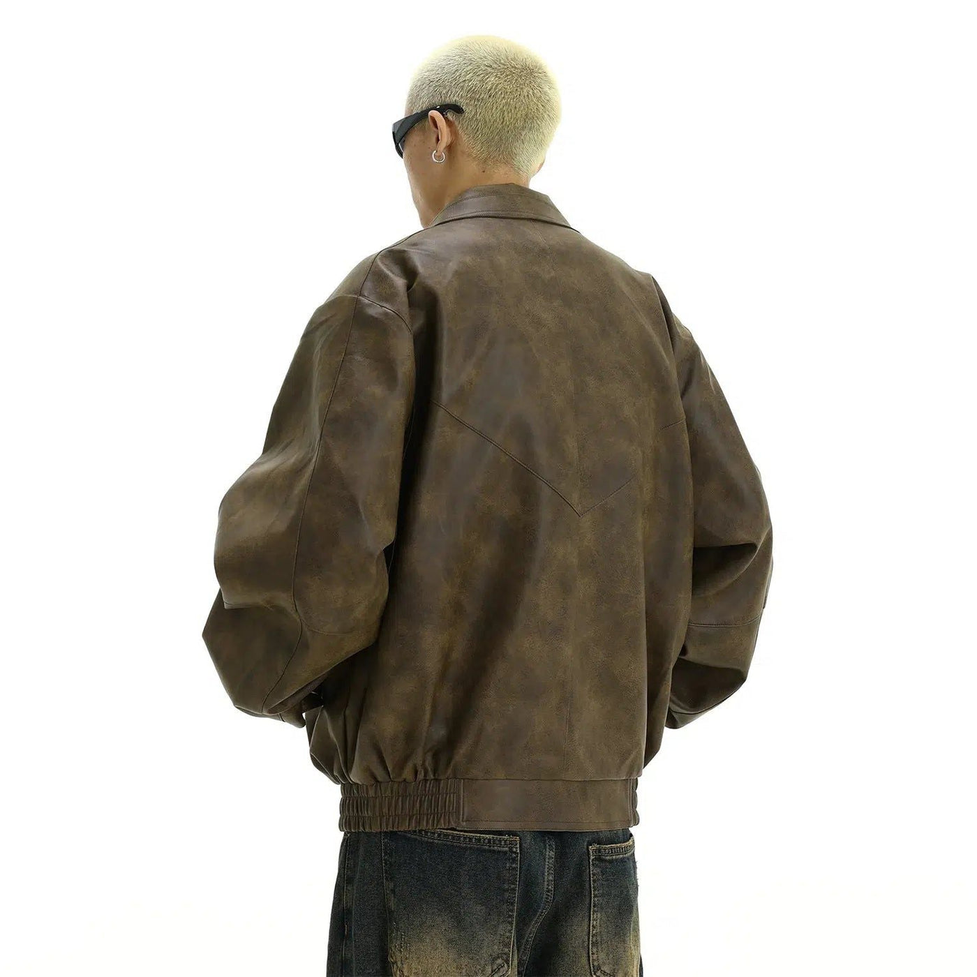 Tie-Dyed Lapel PU Leather Jacket