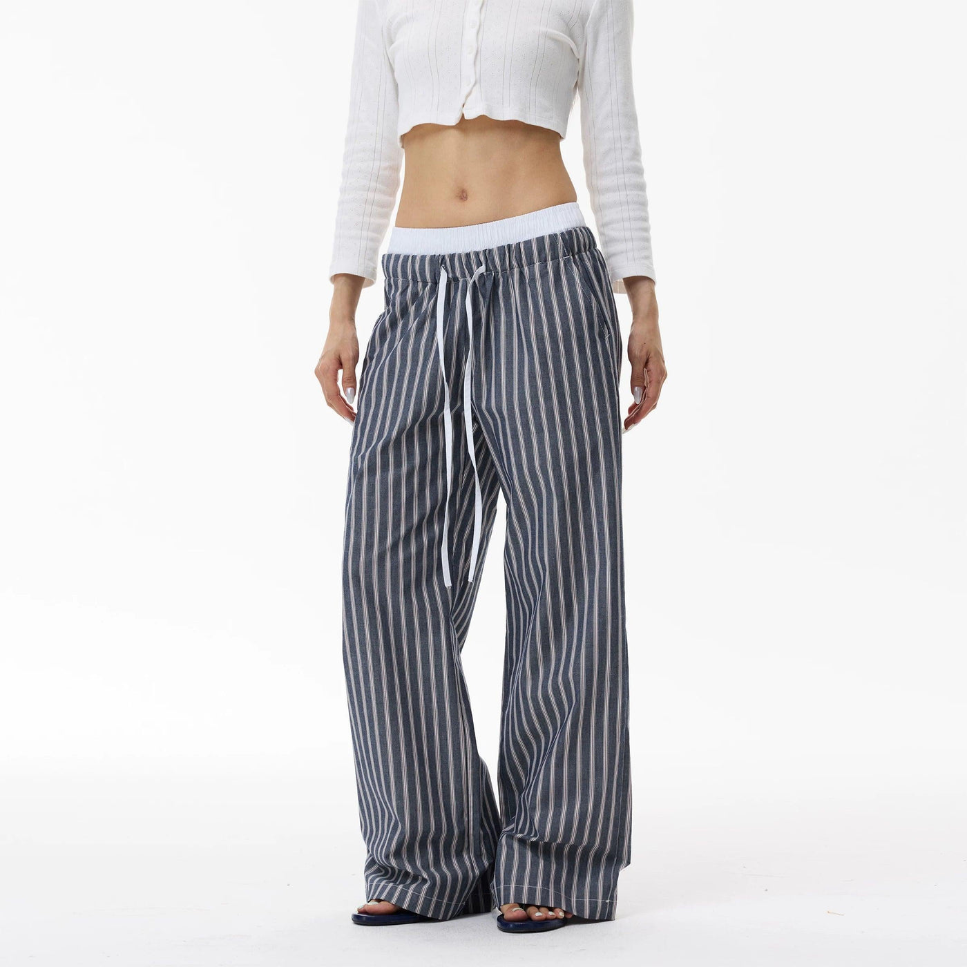Contrast Waistline Striped Pants