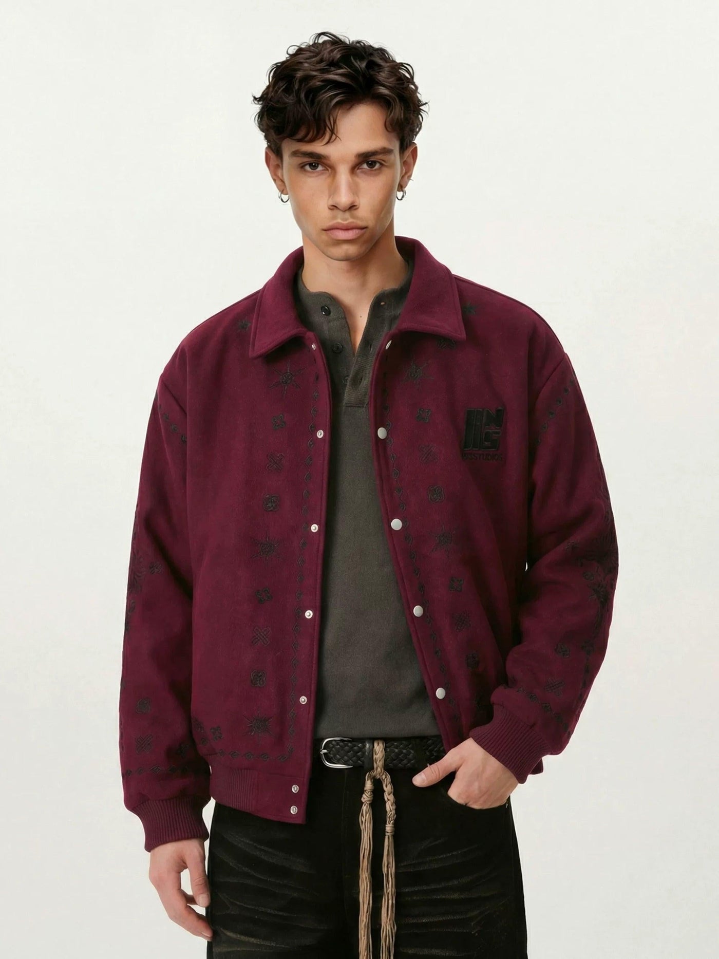 Icon Pattern Stitch Buttoned Jacket