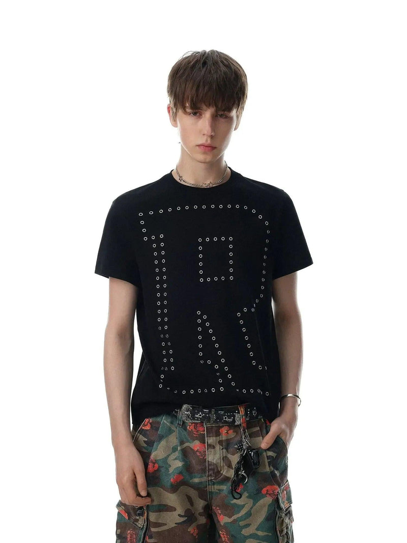 Metallic Studded Letter Print T-Shirt