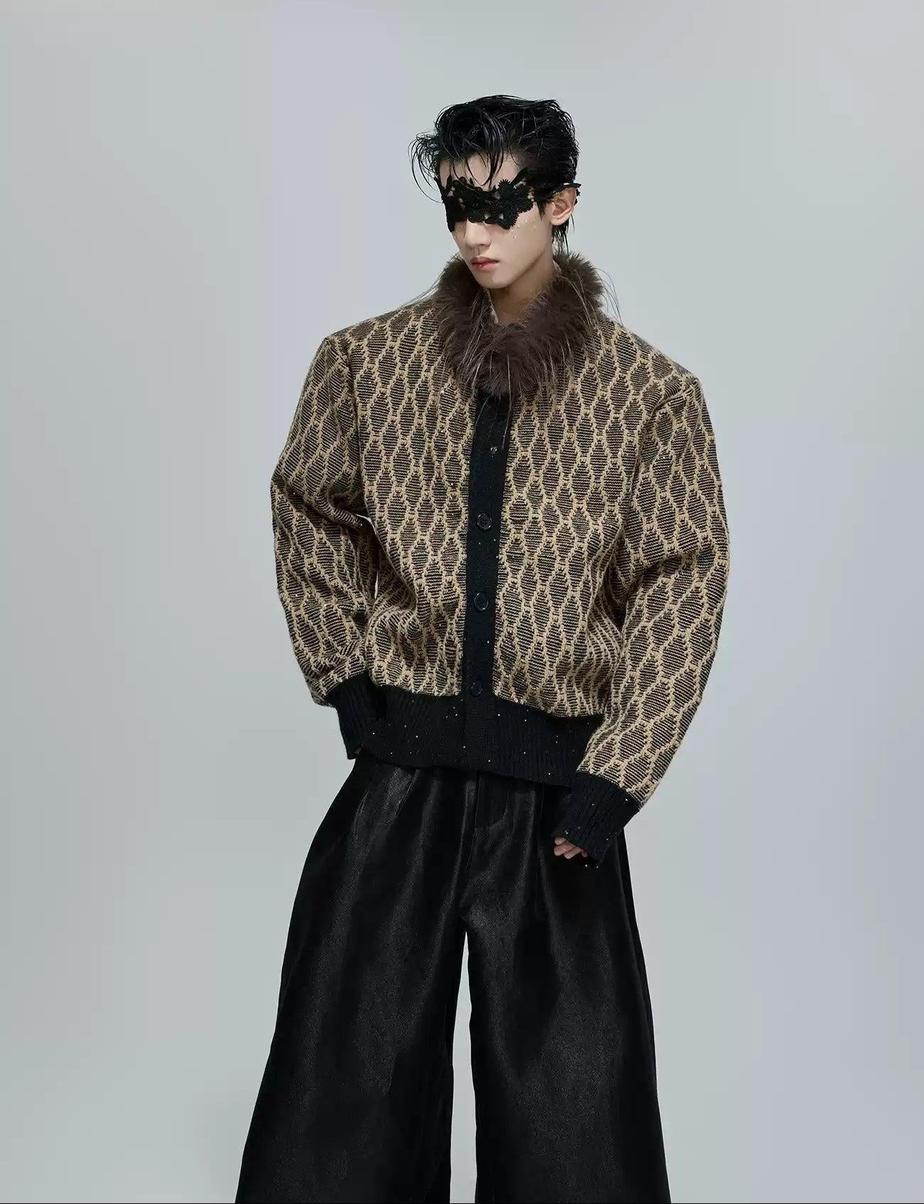 Faux Fur Neck Patterned Jacket