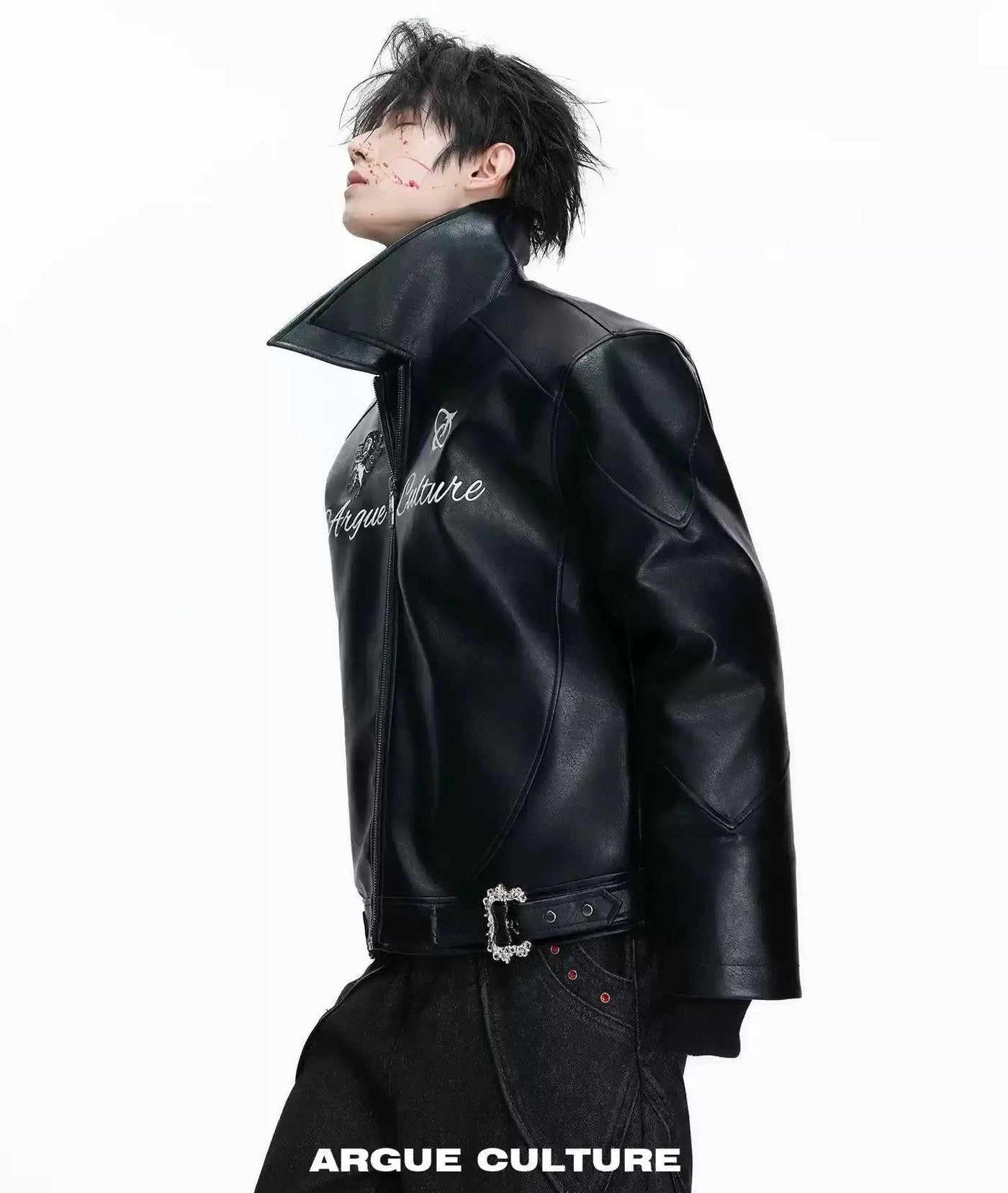 Horse Graphic Print PU Leather Jacket