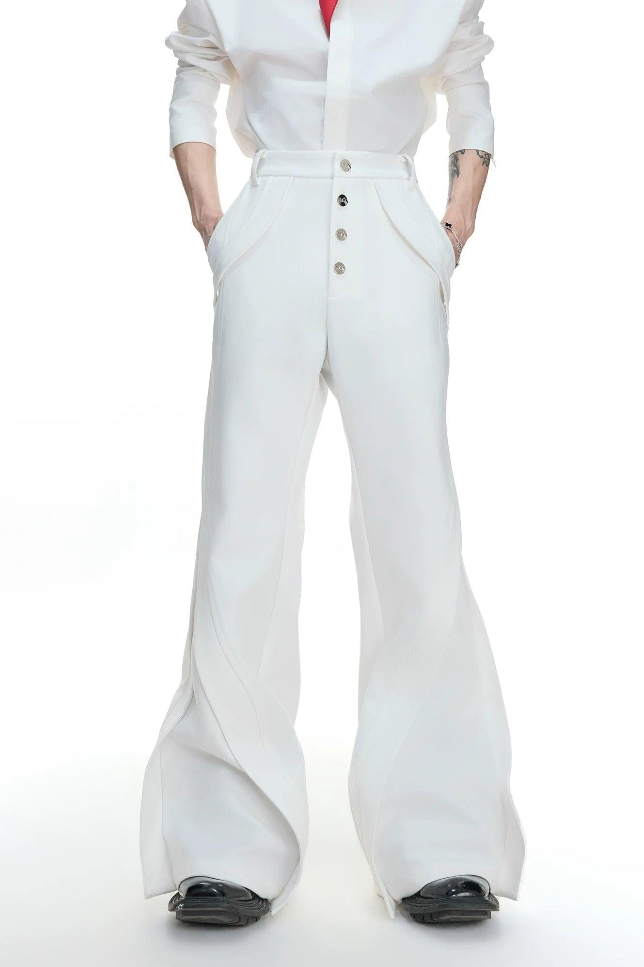 Decorated Buttons Structured Flare Pants