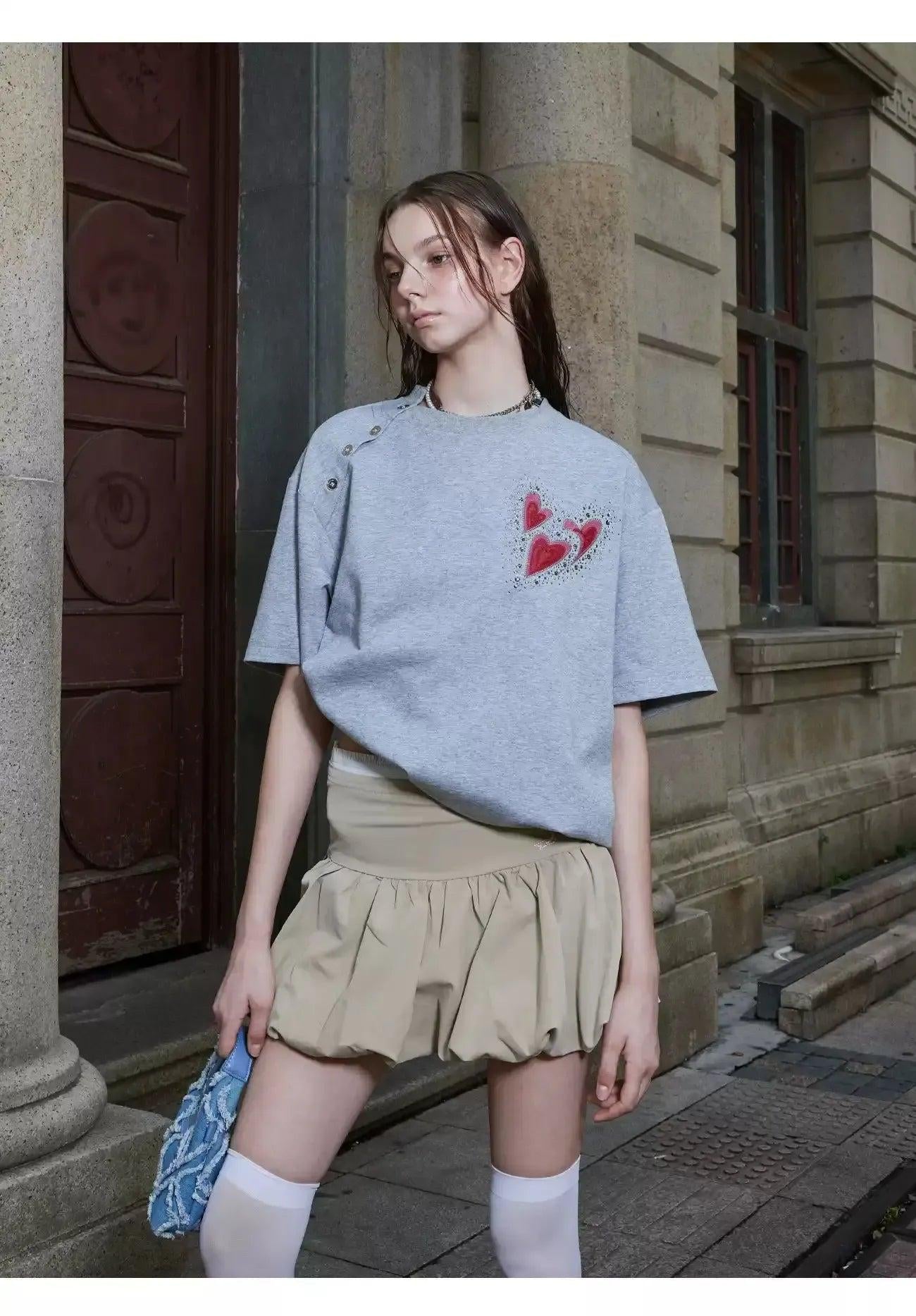 Irregular Neckline Print T-Shirt