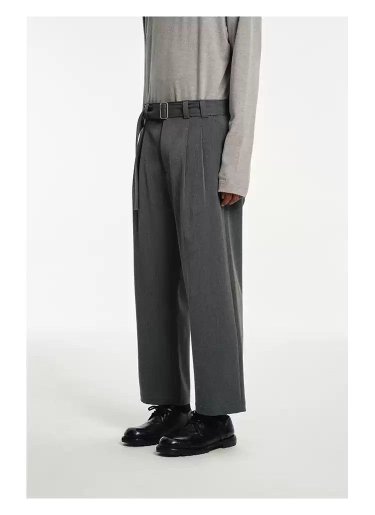 Waist Belt Pleated Cropped Trousers