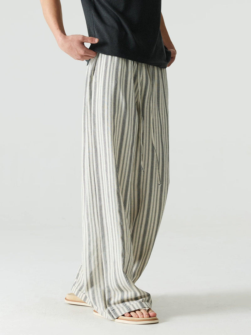 Linen Blend Striped Wide Leg Trousers