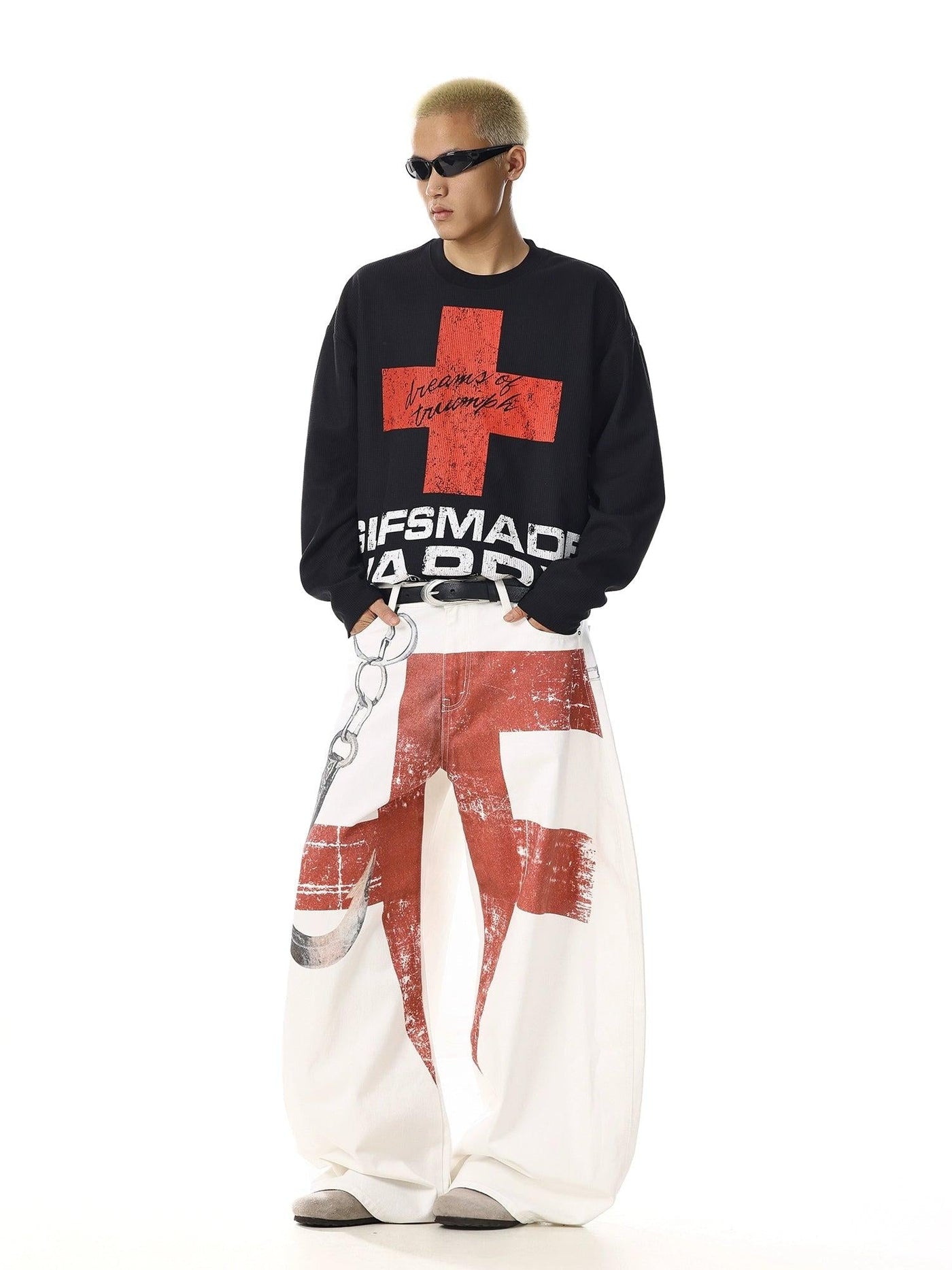 Contrast Print Baggy Fit Pants