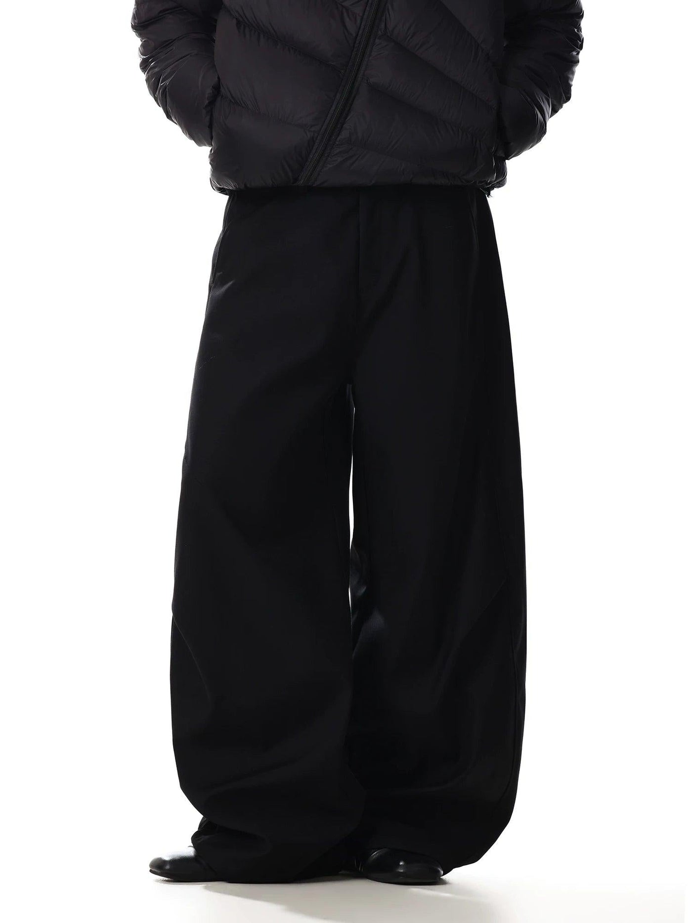 Curved Cut Wide Leg Trousers