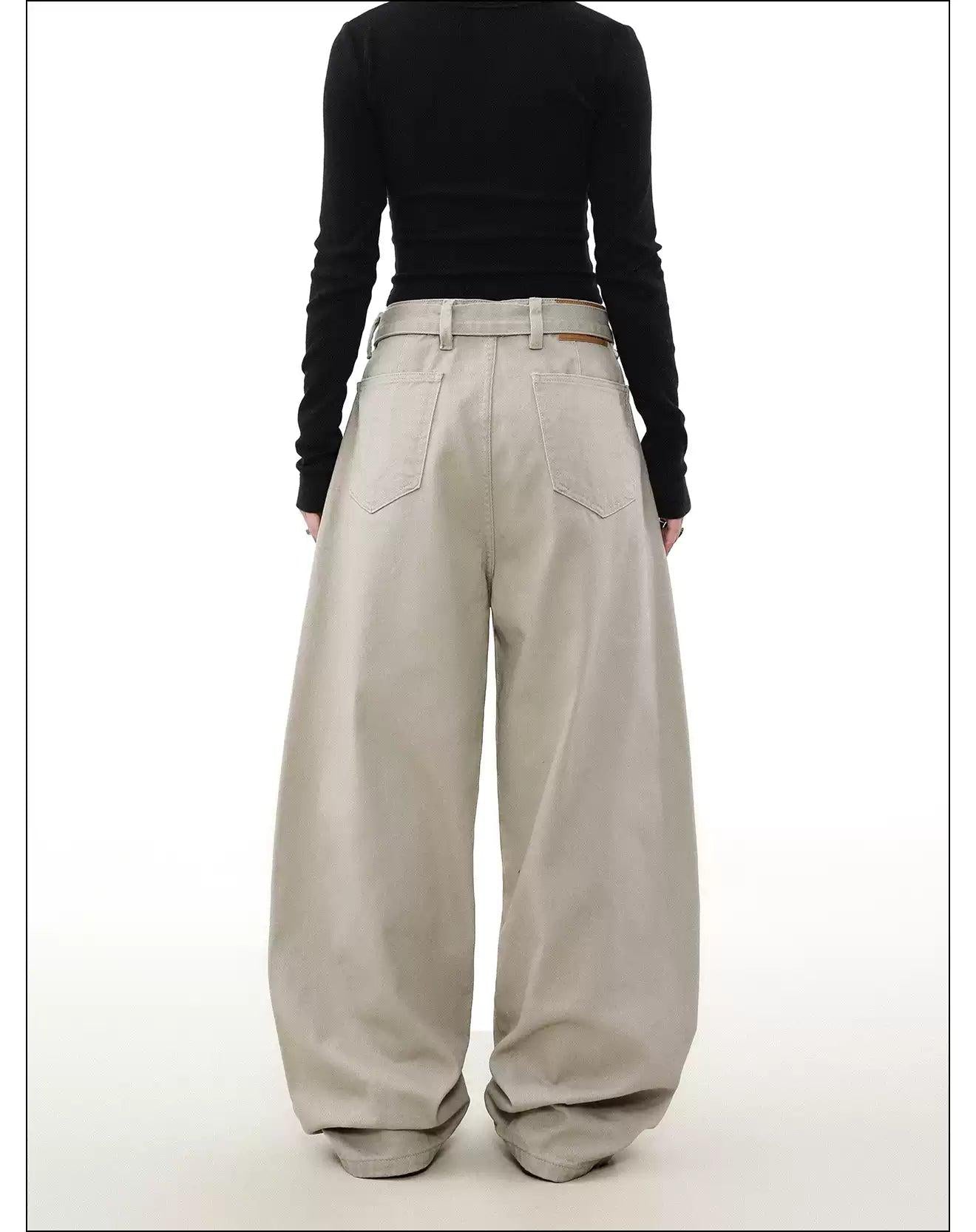 Solid Loose Belted Pants