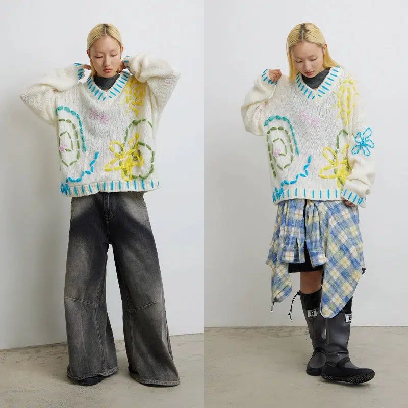 Stitched Outline Boxy Sweater