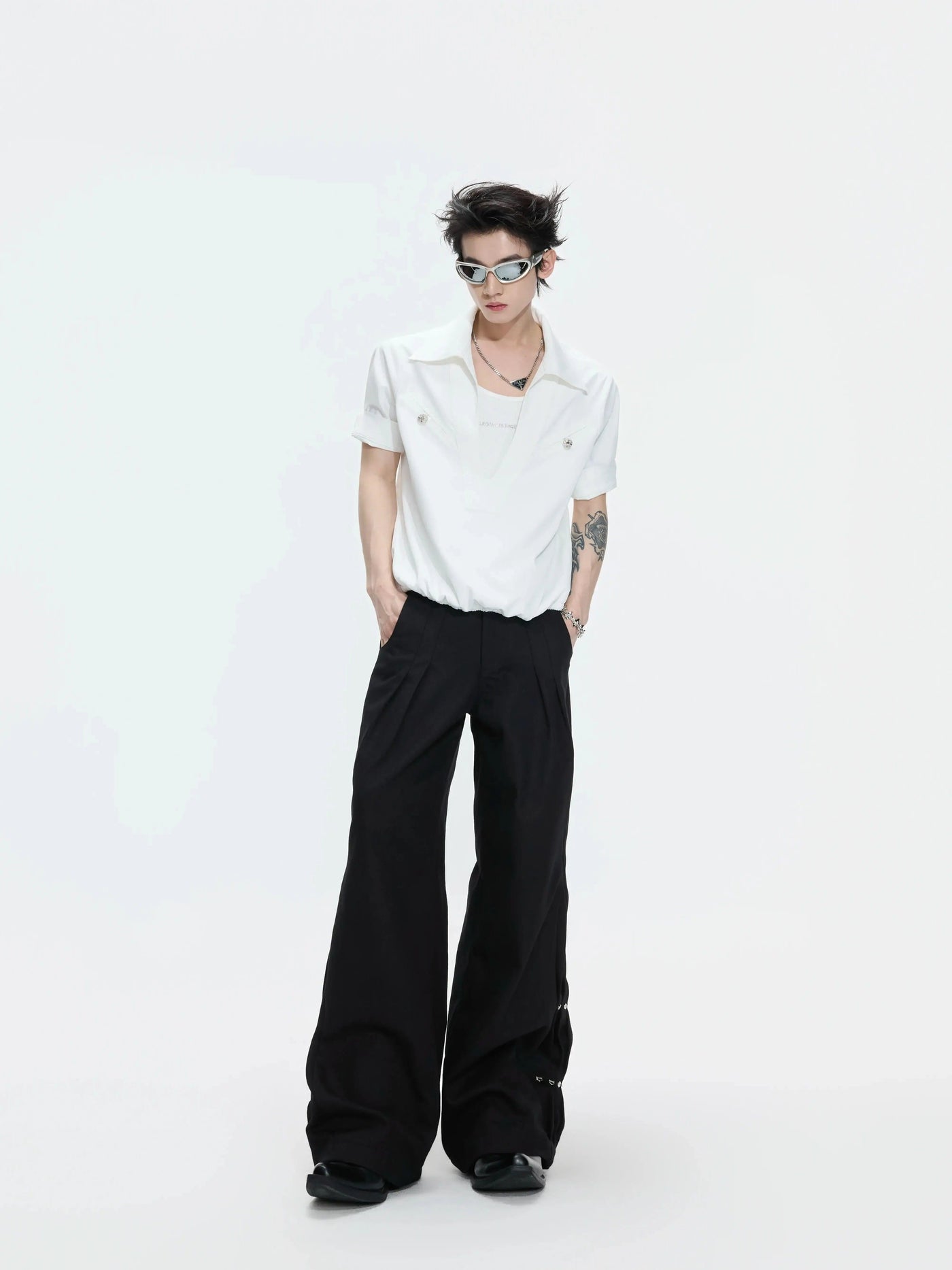 Studded Pleats Flared Pants