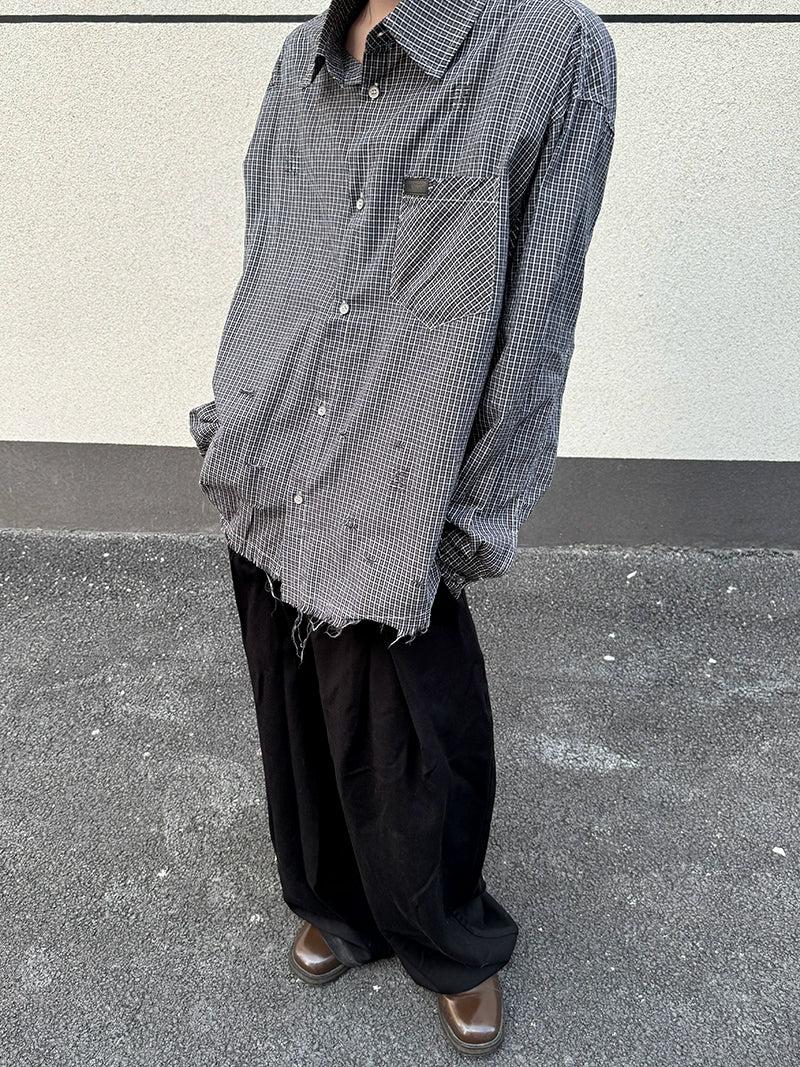 Raw Edge Plaid Buttoned Shirt