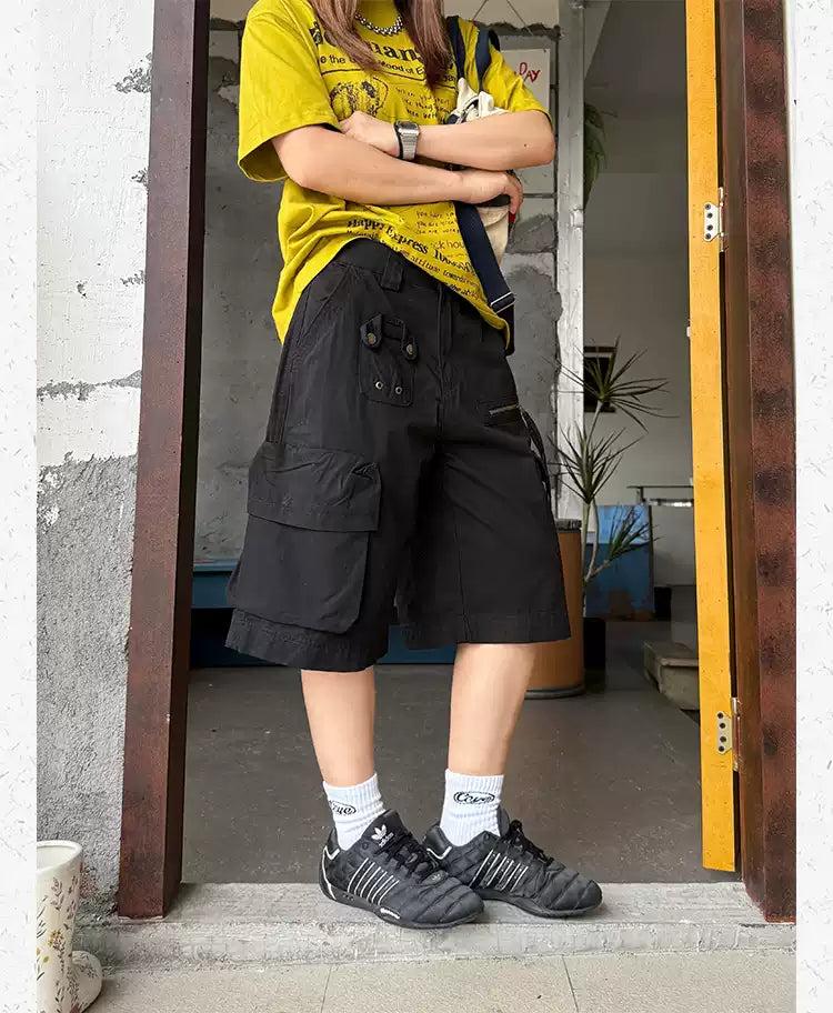 Multi-Details Cargo Denim Shorts