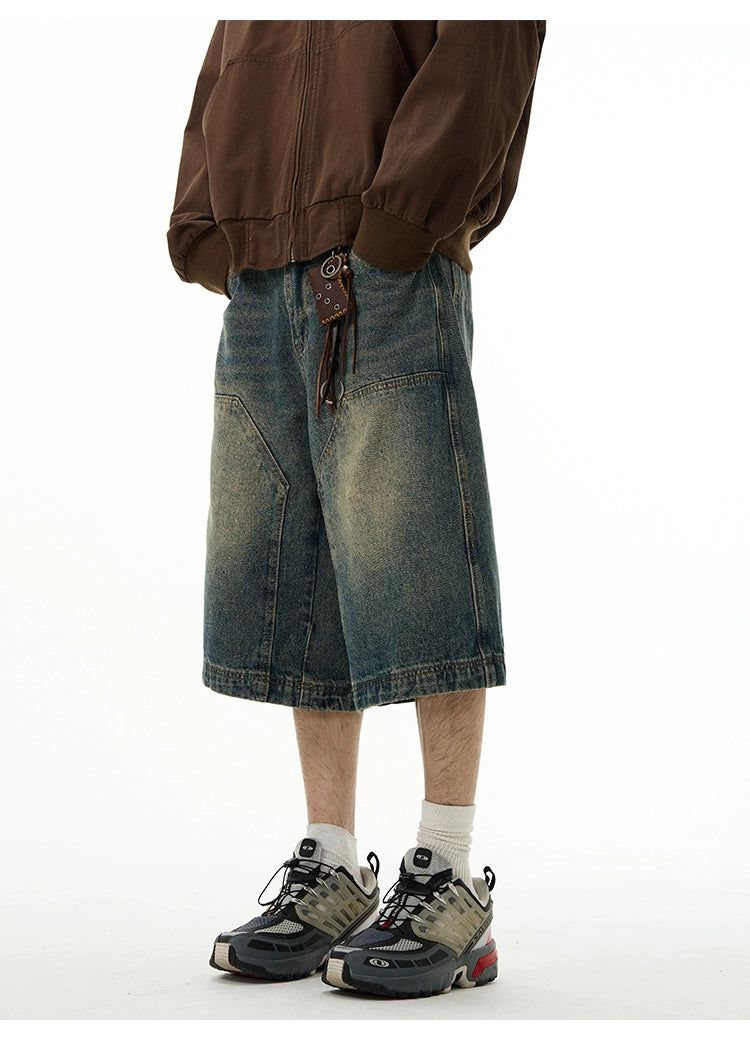 Washed Wide Denim Shorts