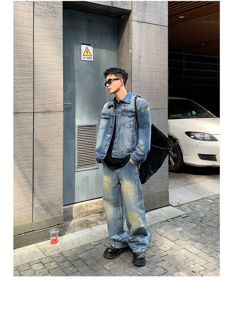 Washed Denim Jacket & Distressed Jeans Set