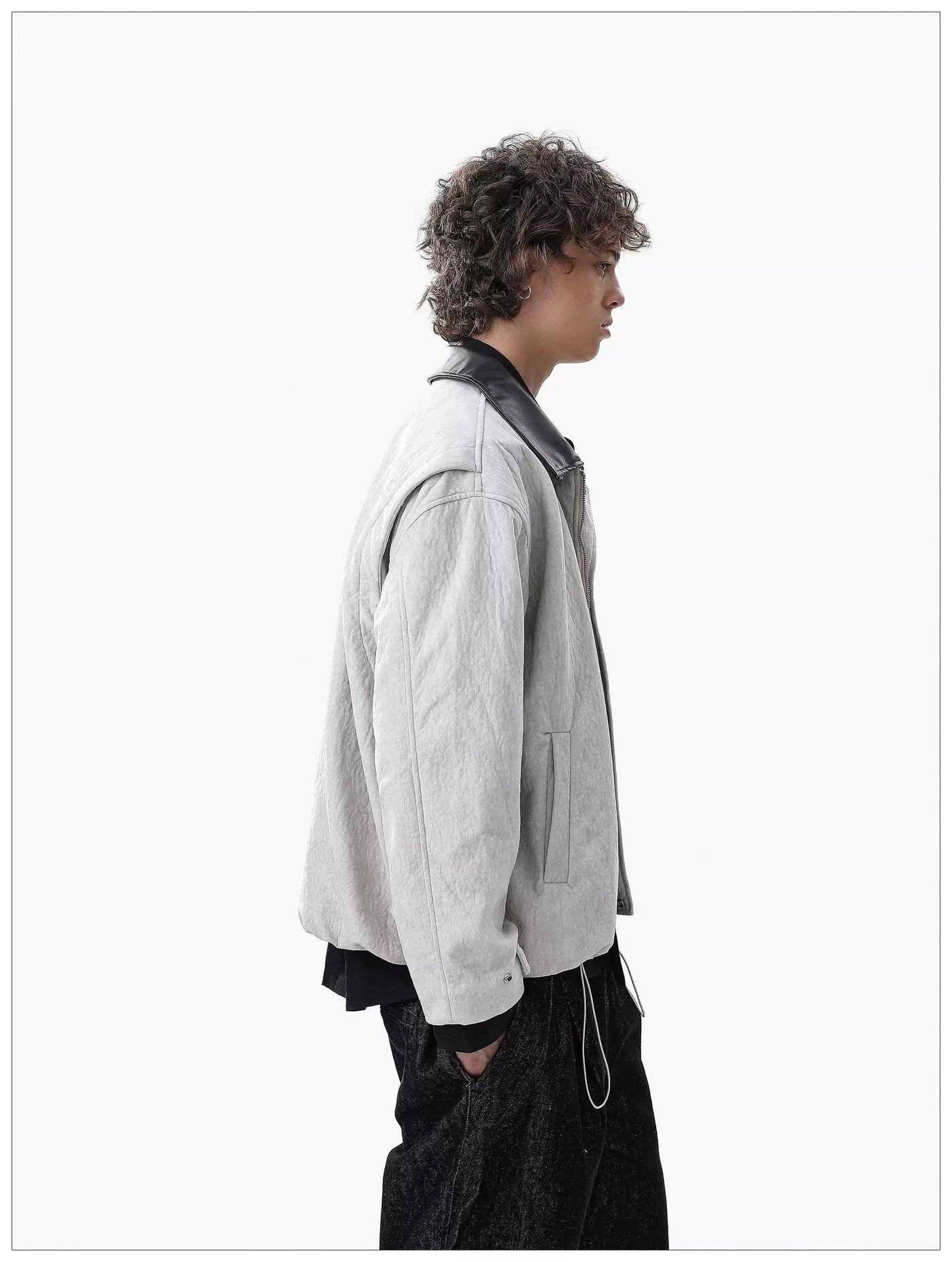 Contrast PU Leather Collar Jacket