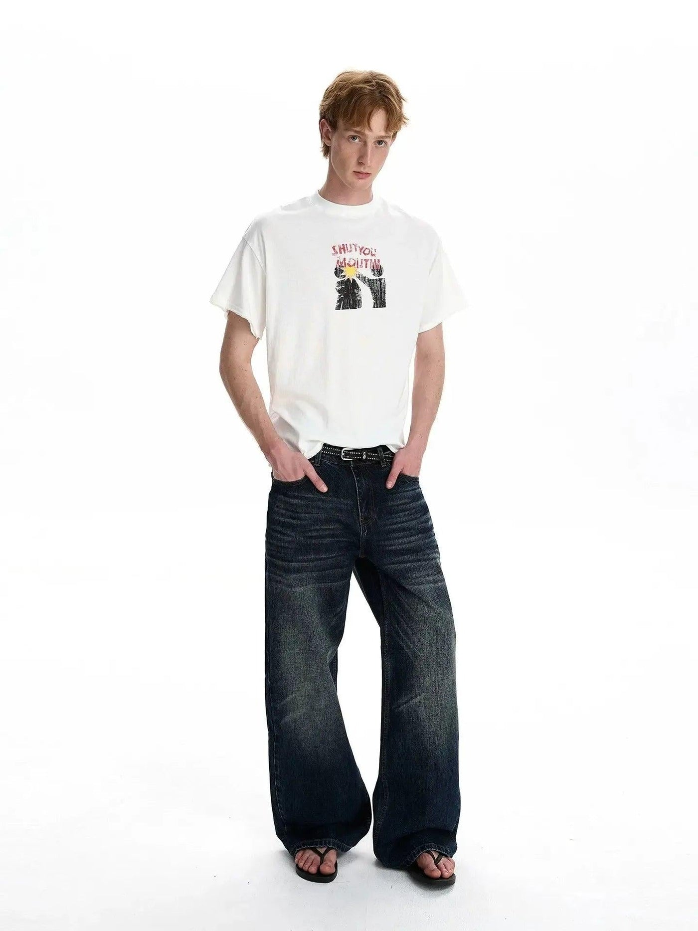 Distressed Washed Flared Jeans