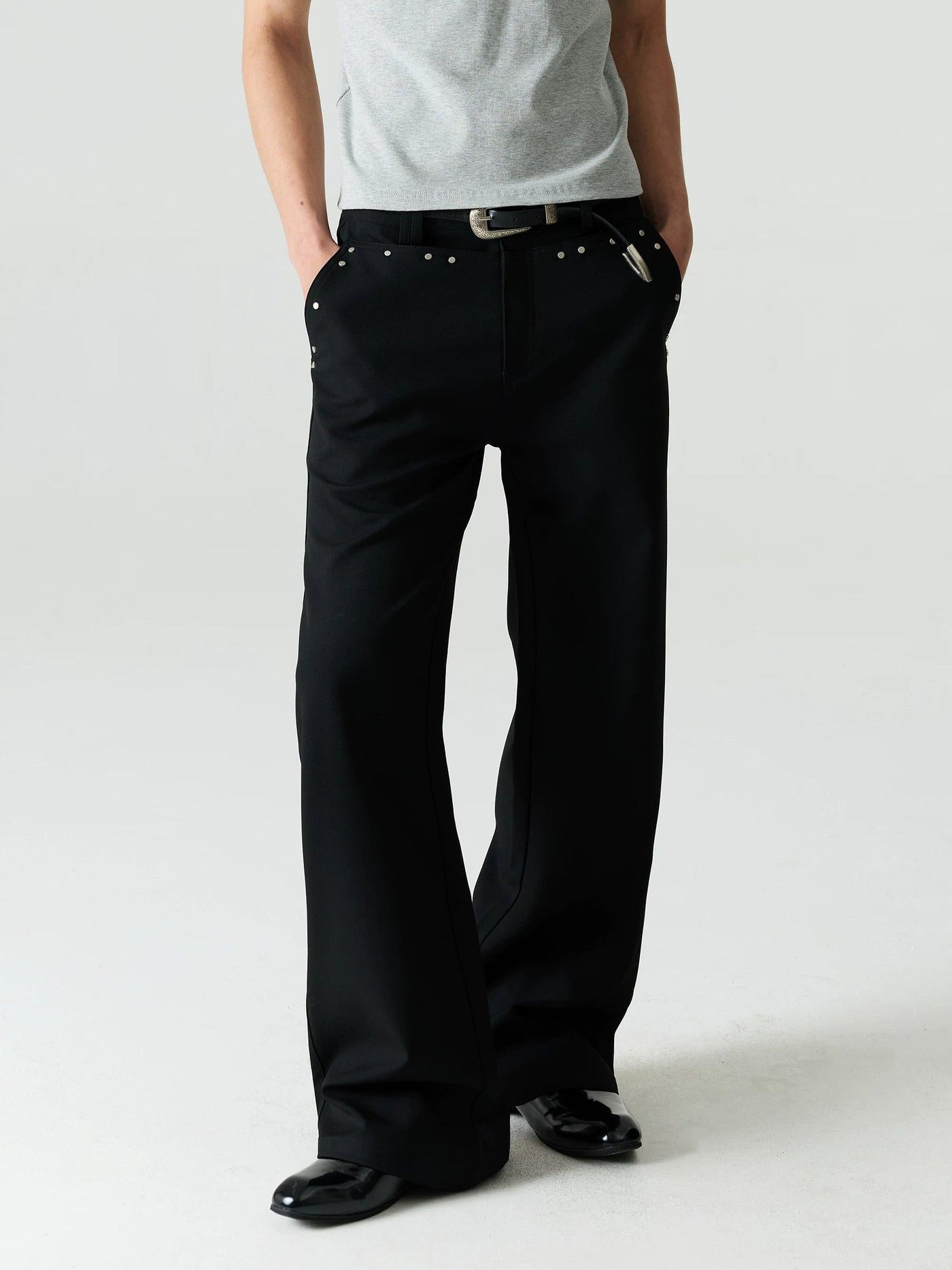 Rivet Front Pocket Flared Pants